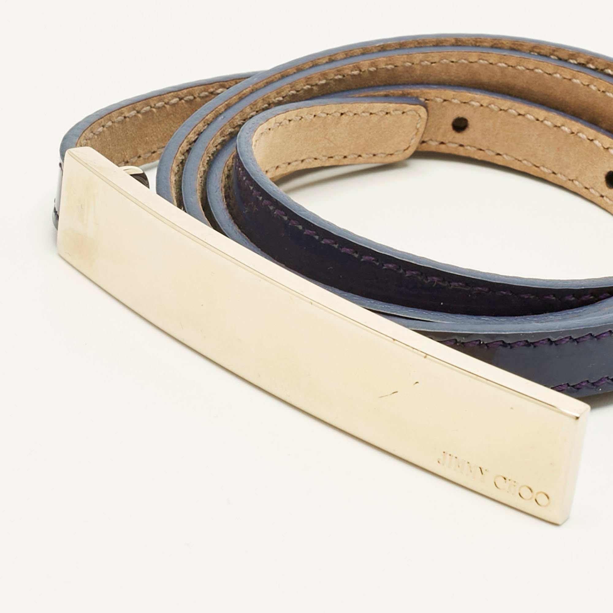 Purple Patent Leather Metal Logo Waist Belt 80 cm