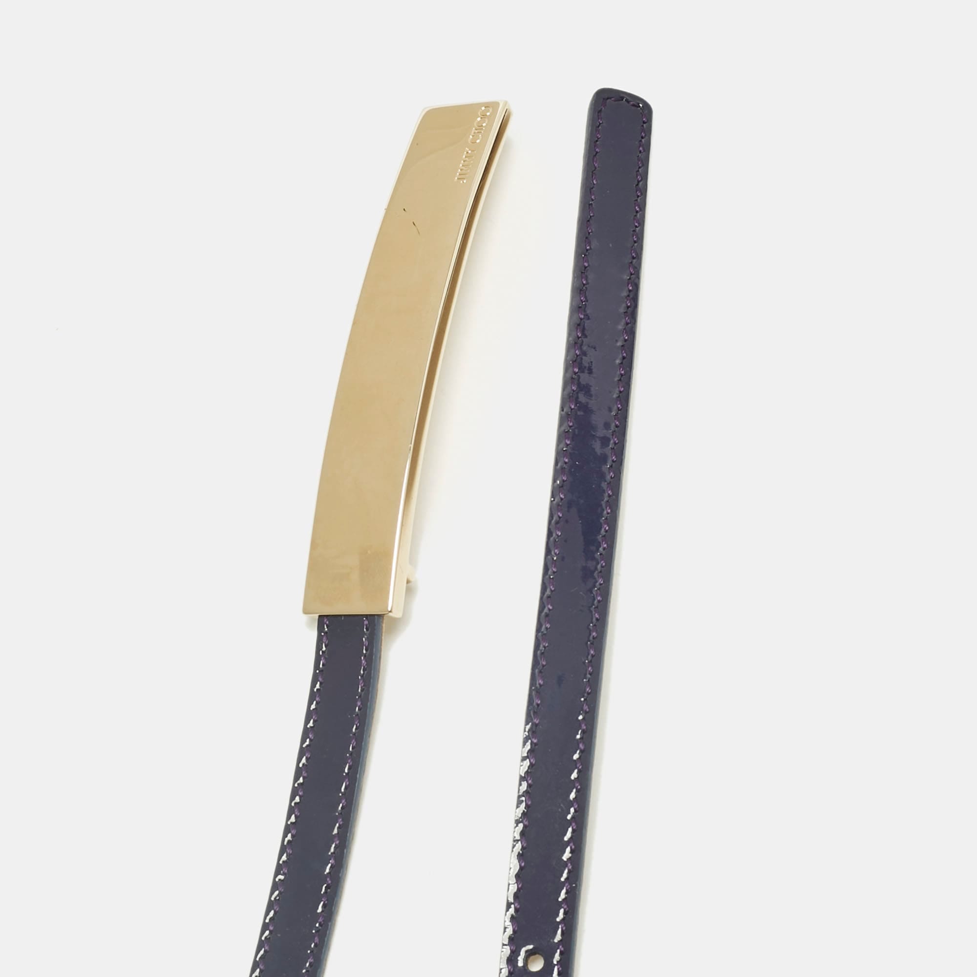 Purple Patent Leather Metal Logo Waist Belt 80 cm