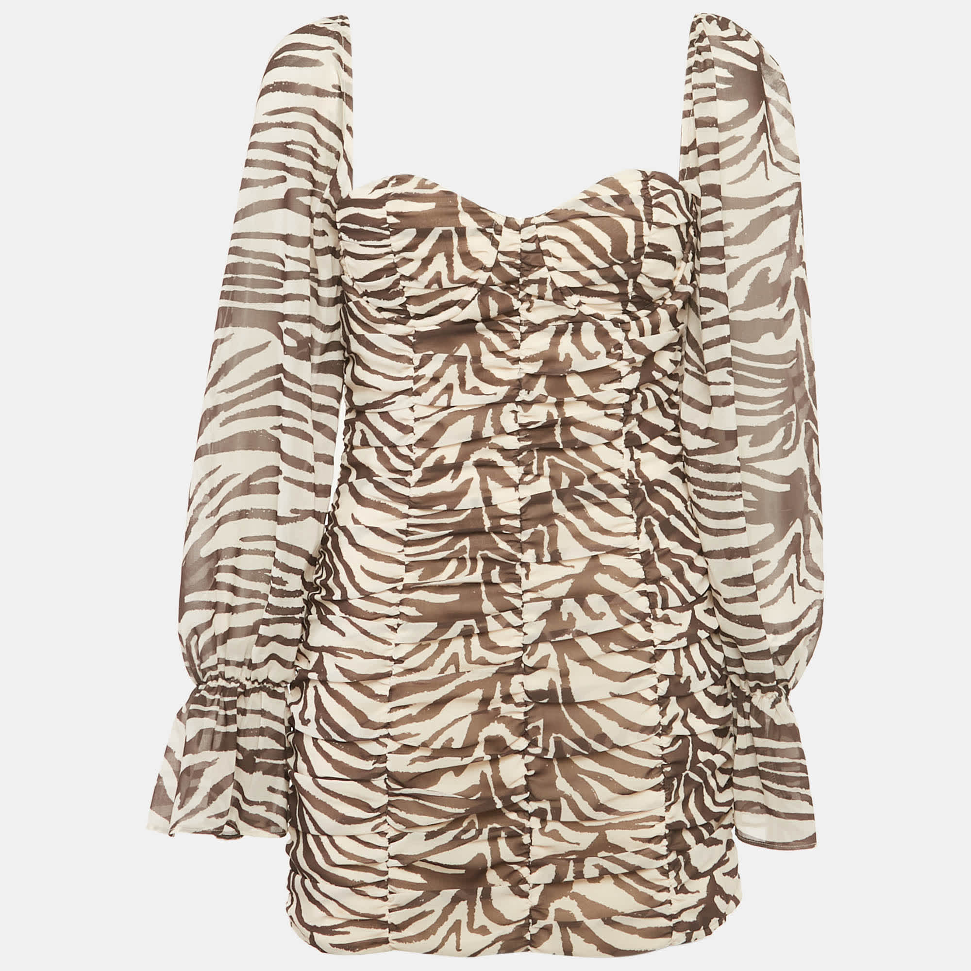 SKIN Runaway The Label Brown Animal Skin Print Chiffon Ruche Mini Dress