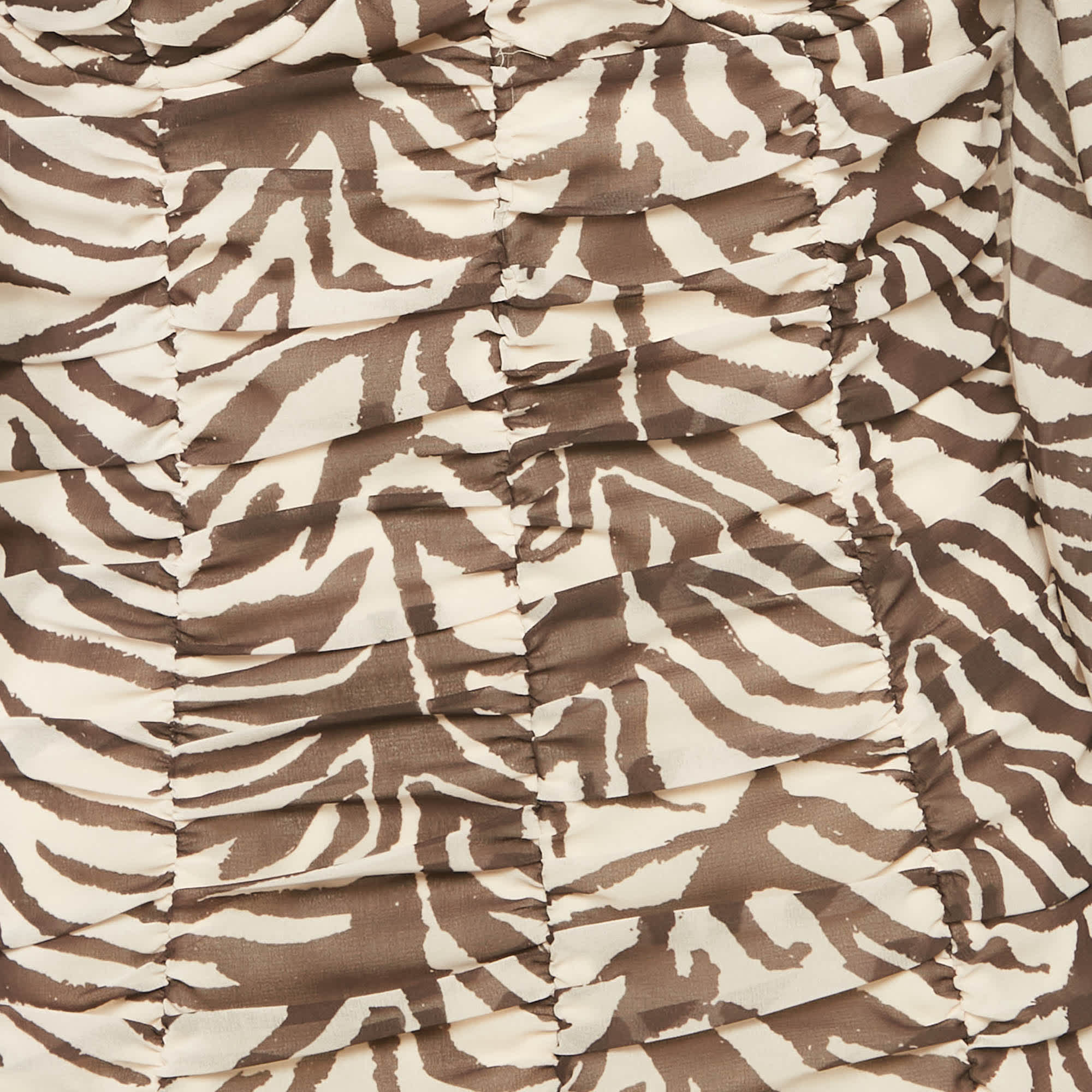 SKIN Runaway The Label Brown Animal Skin Print Chiffon Ruche Mini Dress