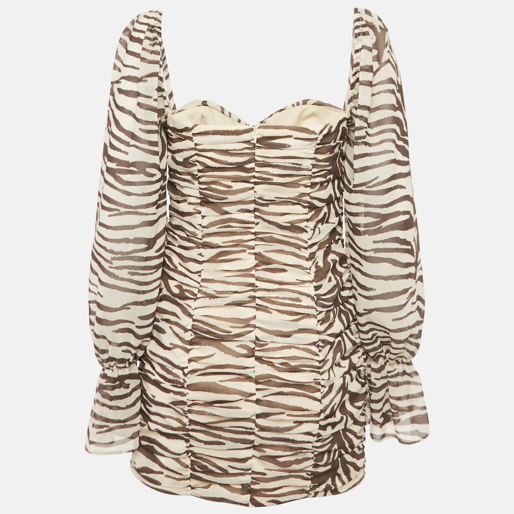 SKIN Runaway The Label Brown Animal Skin Print Chiffon Ruche Mini Dress
