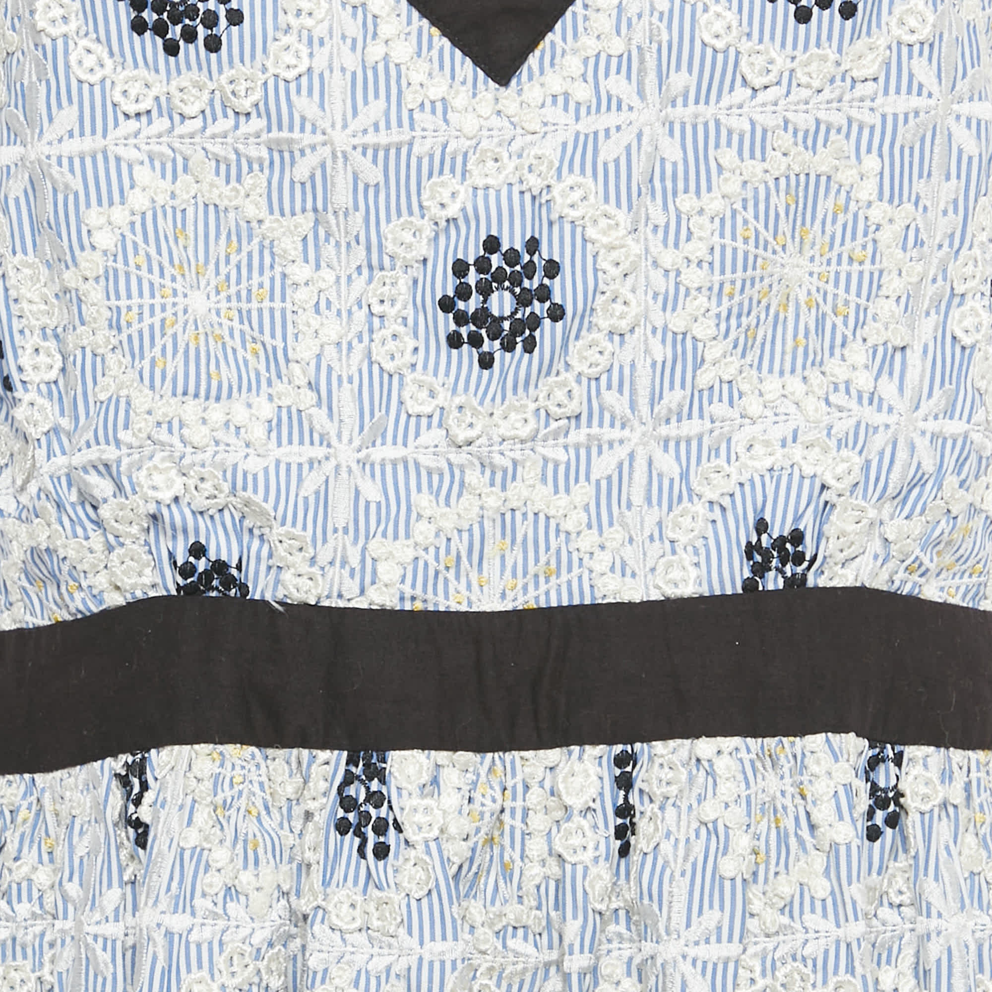 WHITE* Cheap And Chic Blue /white Striped Embroidered Cotton Blend Midi Dress