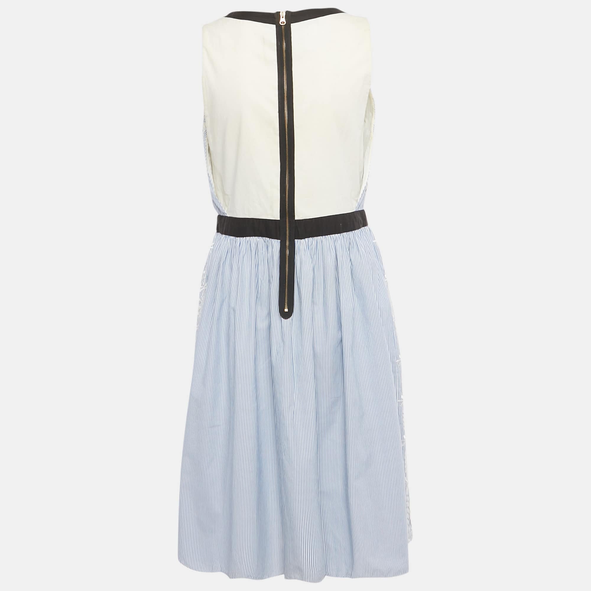 WHITE* Cheap And Chic Blue /white Striped Embroidered Cotton Blend Midi Dress