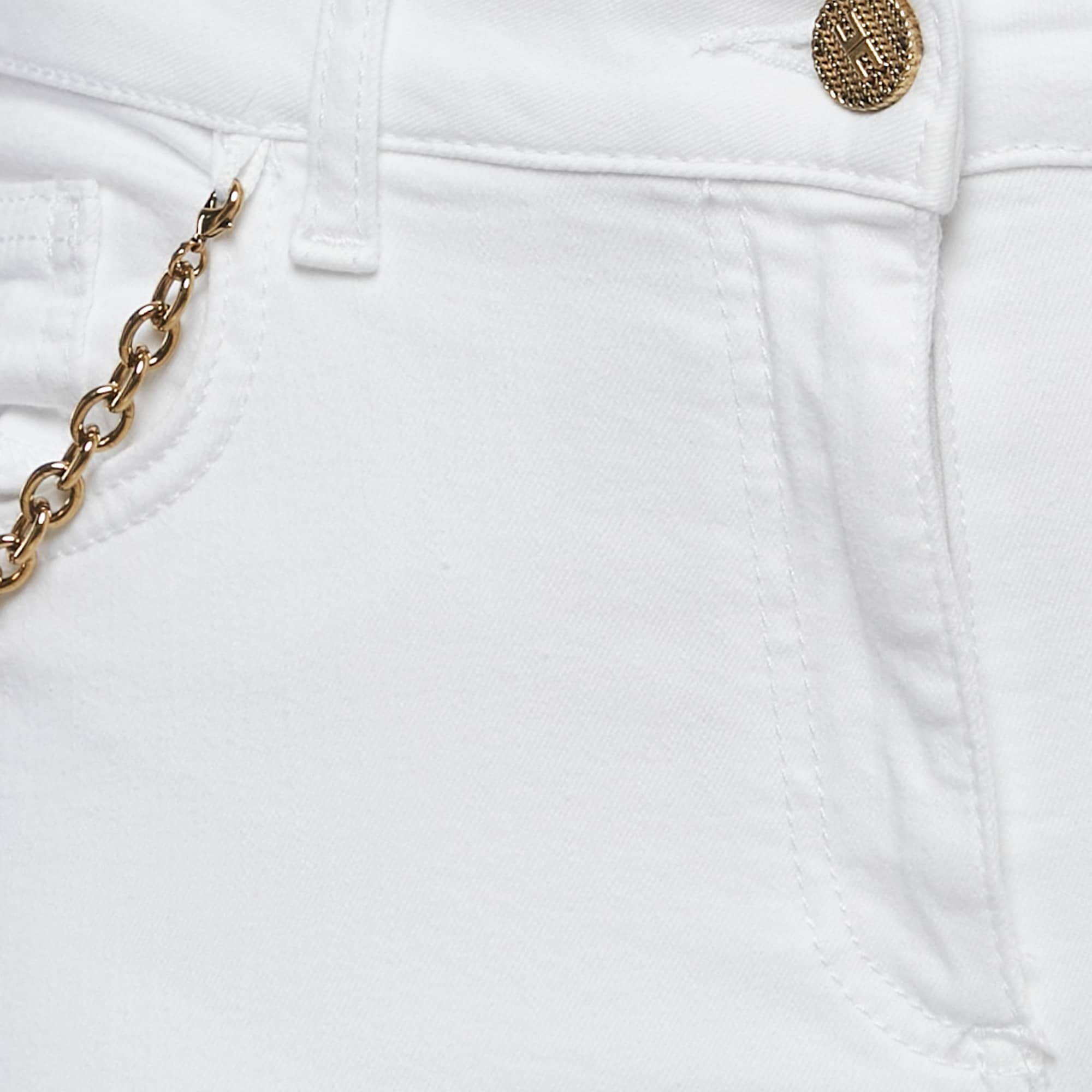 White Cotton Lock Charm Detail Skinny Jeans M Waist 29"