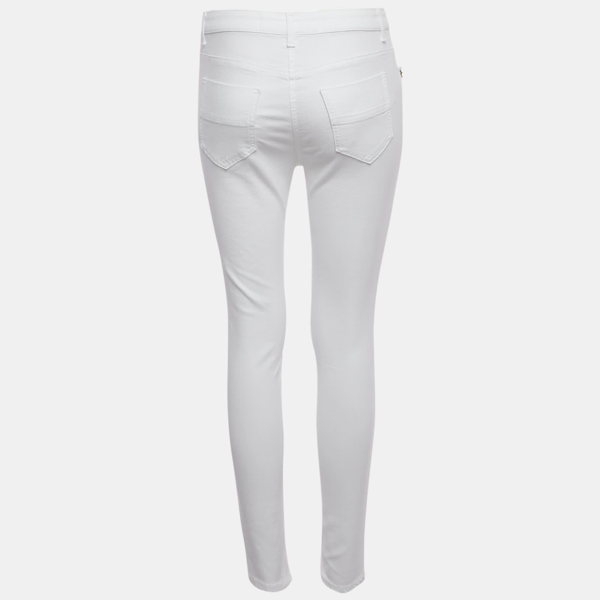 White Cotton Lock Charm Detail Skinny Jeans M Waist 29"
