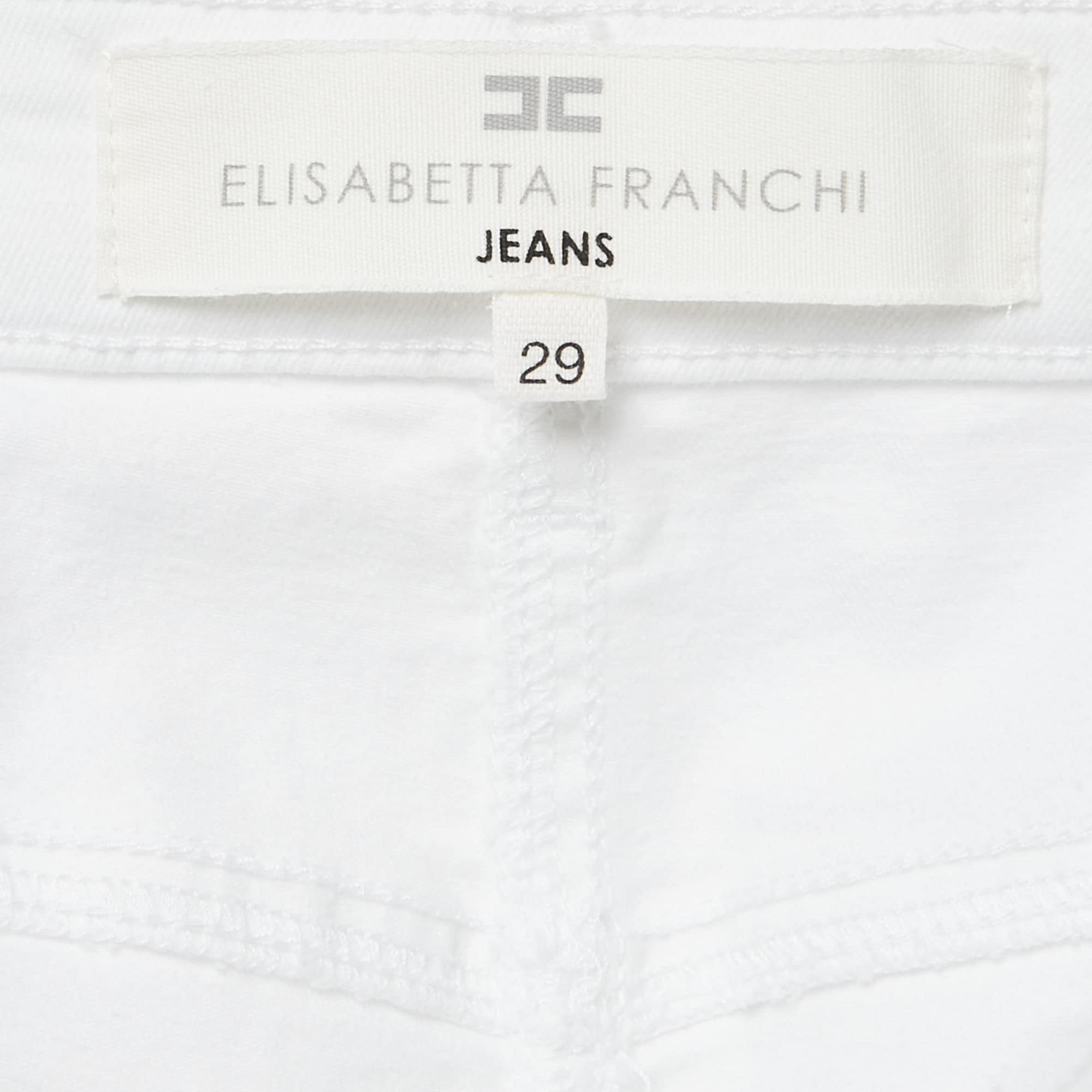 White Cotton Lock Charm Detail Skinny Jeans M Waist 29"
