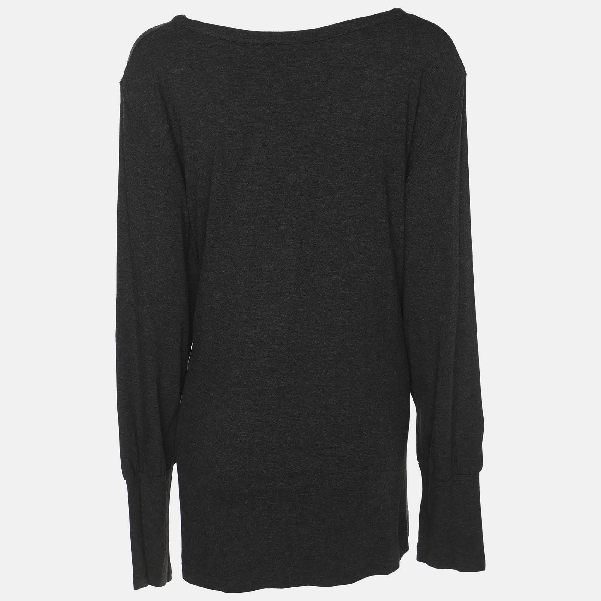 Elena Miro Dark Grey Jersey Embellished V Neck Top