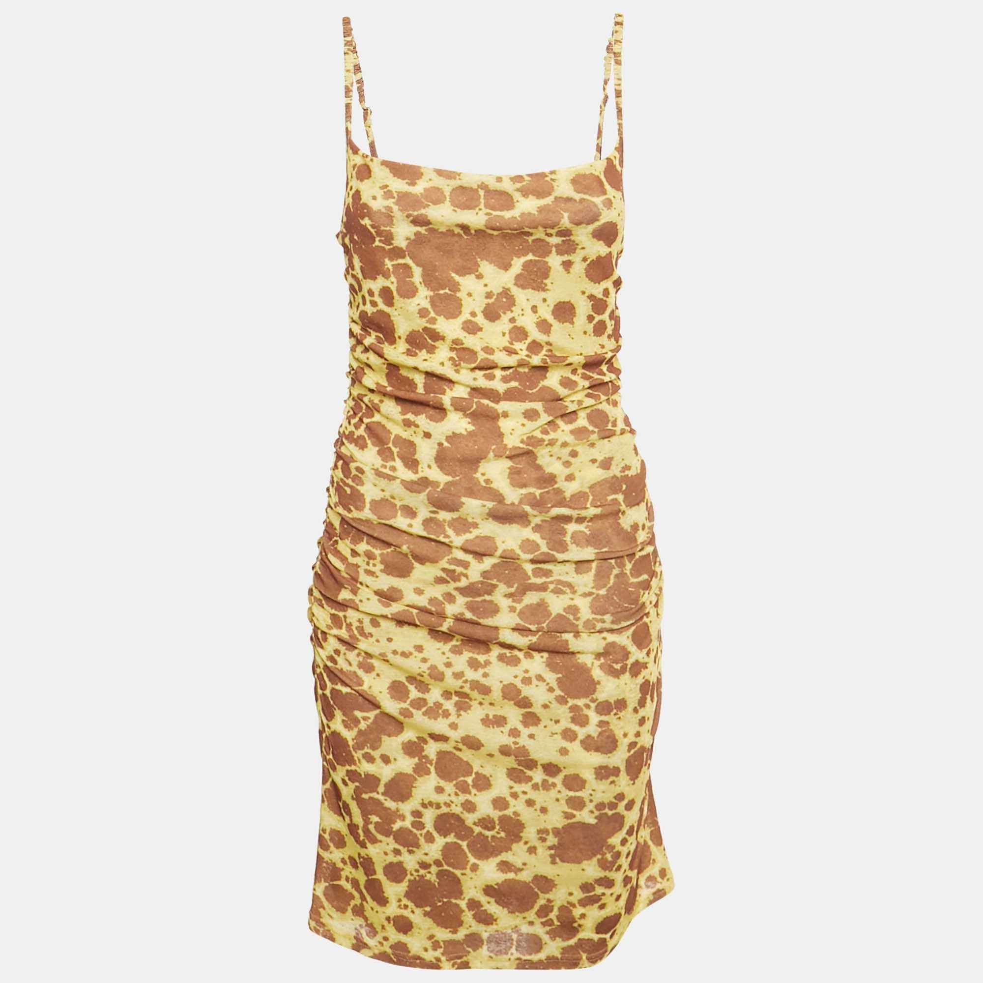 Yellow /brown Printed Mesh Jersey Adle Mini Dress