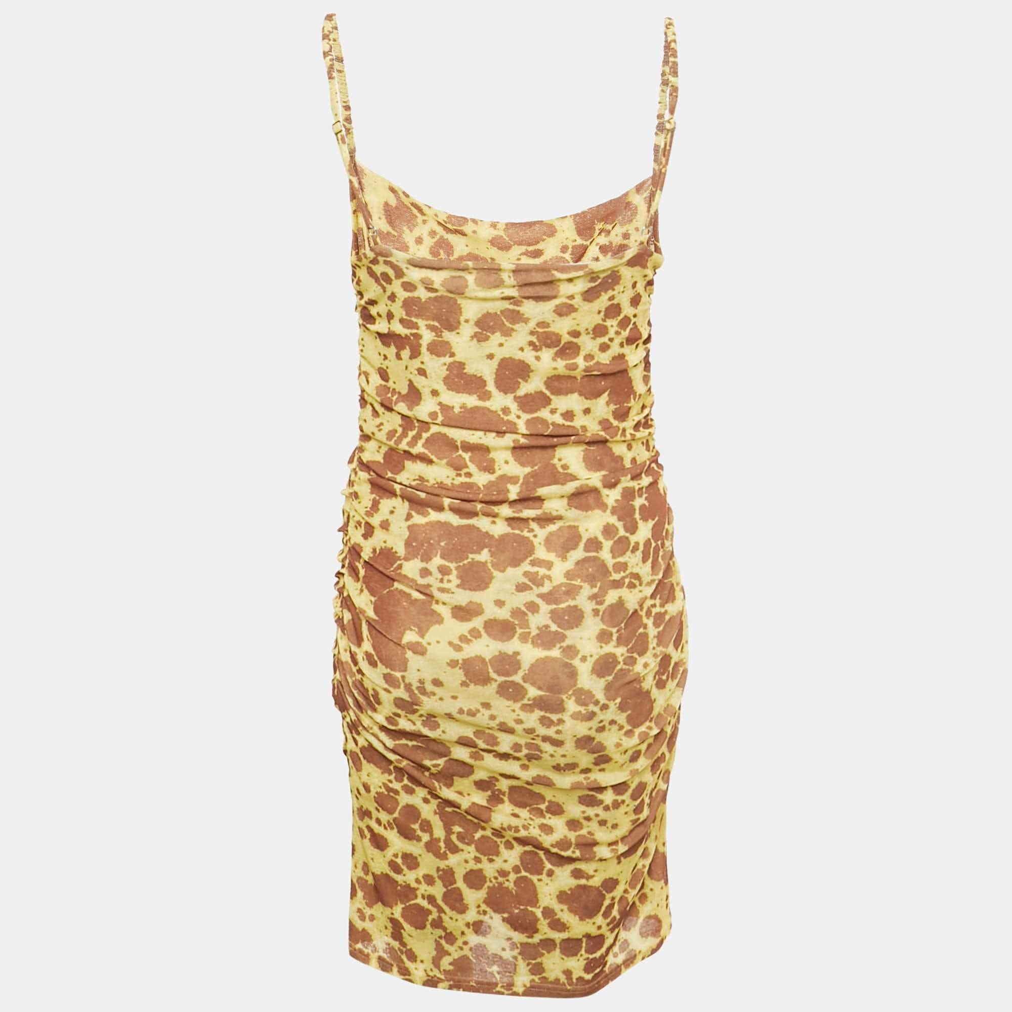 Yellow /brown Printed Mesh Jersey Adle Mini Dress