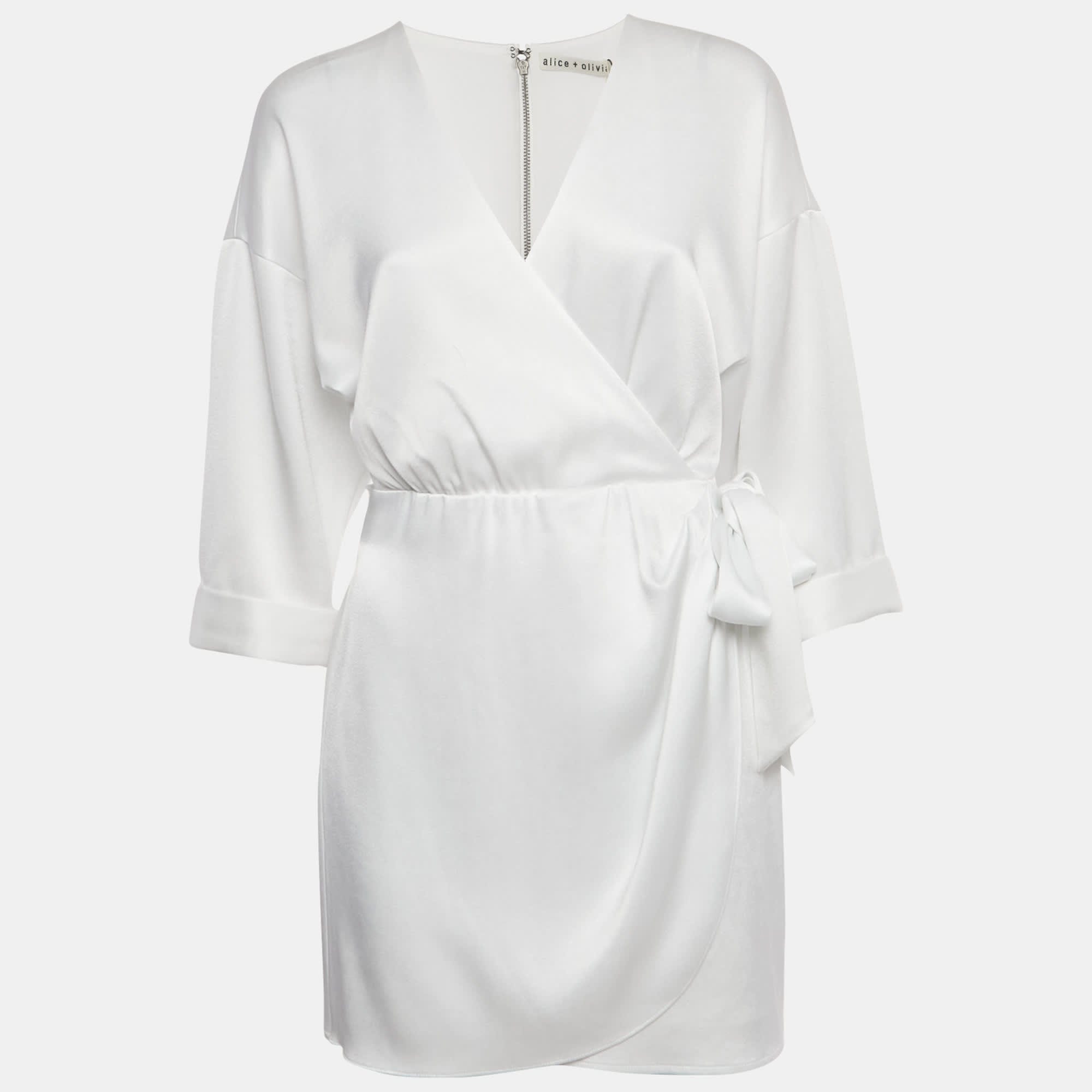 White Satin Tie Detail Mini Dress