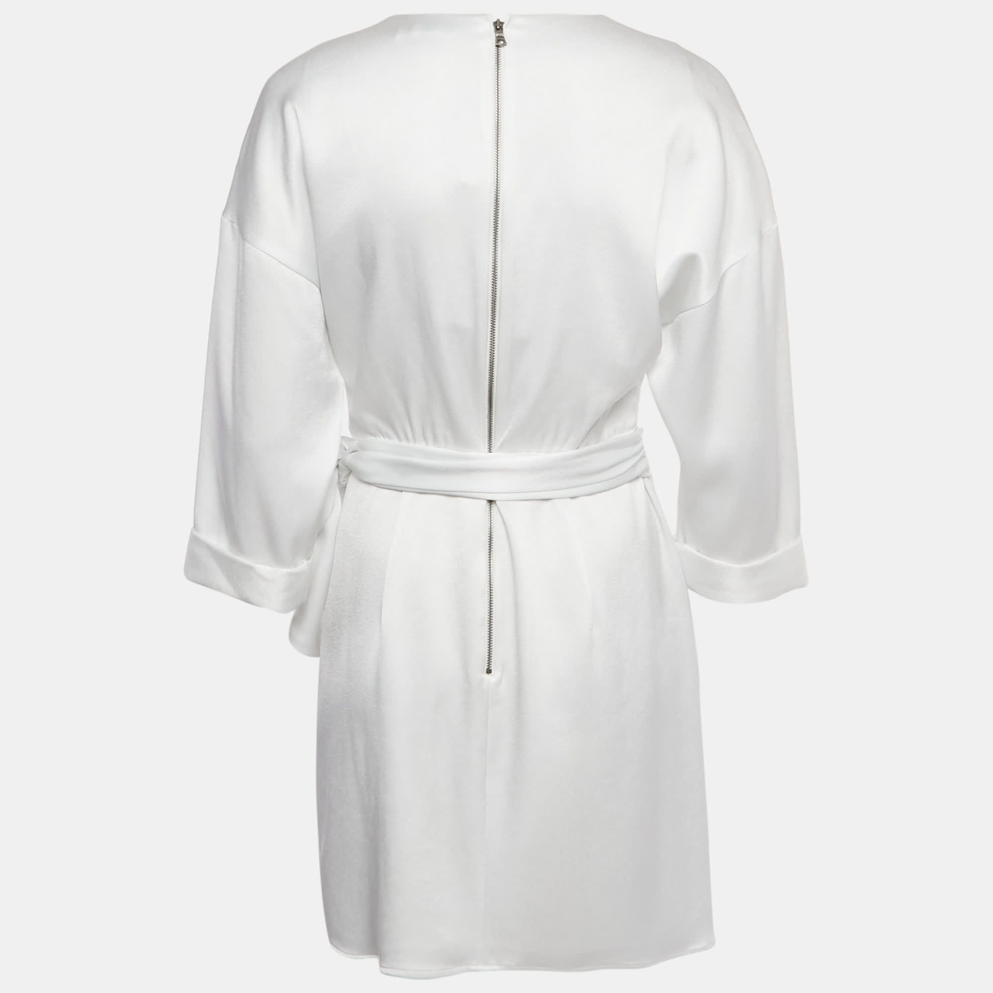 White Satin Tie Detail Mini Dress