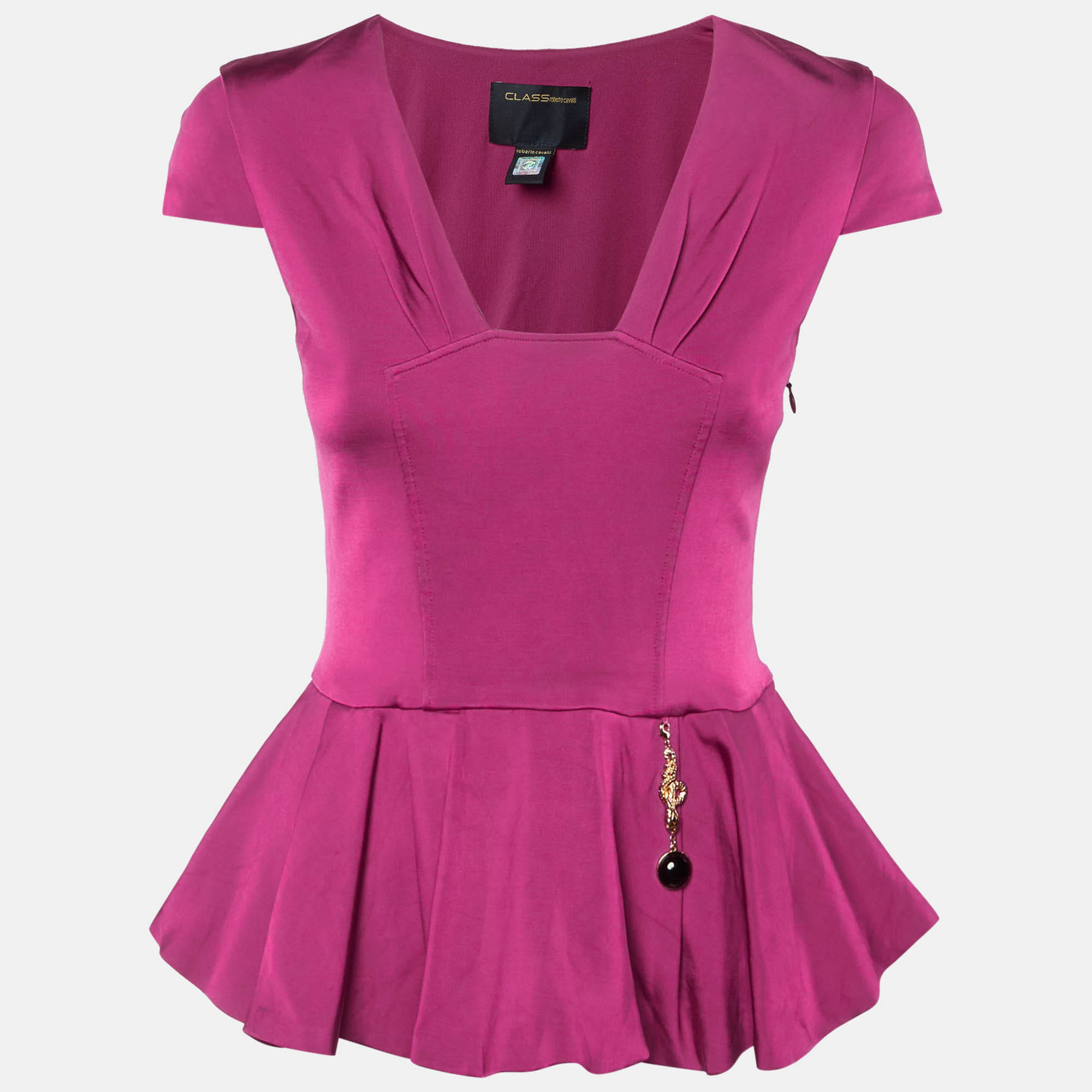 Magenta Pink Jersey Peplum Hem Top