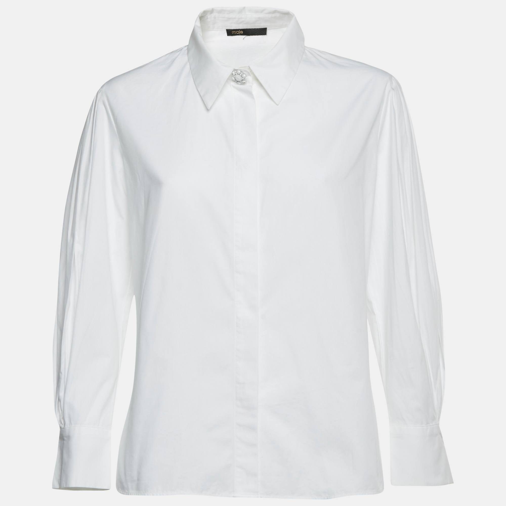 WHITE* Maje White Cotton Puff Sleeve Shirt