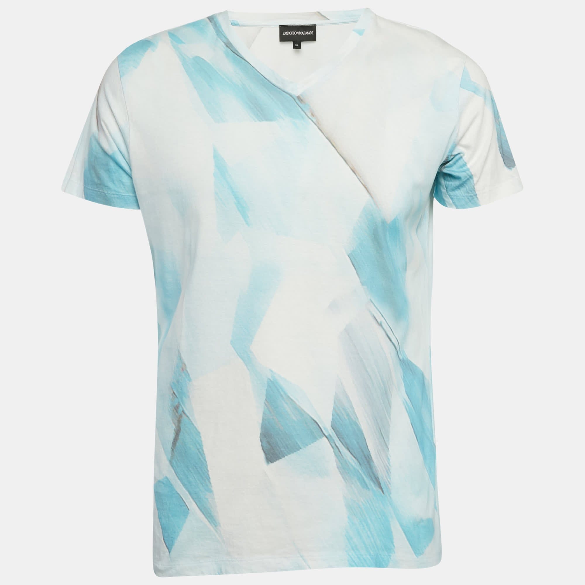 Blue Printed Cotton T - Shirt Xl