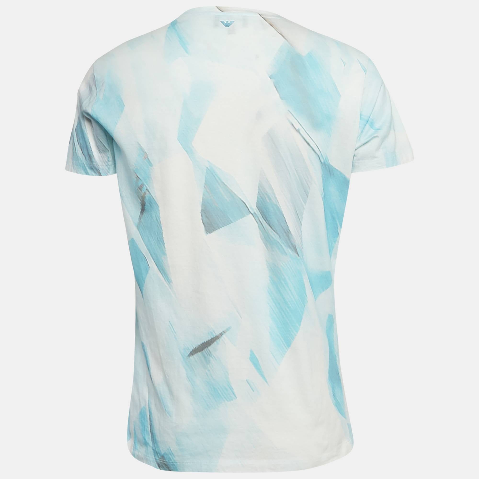 Blue Printed Cotton T - Shirt Xl