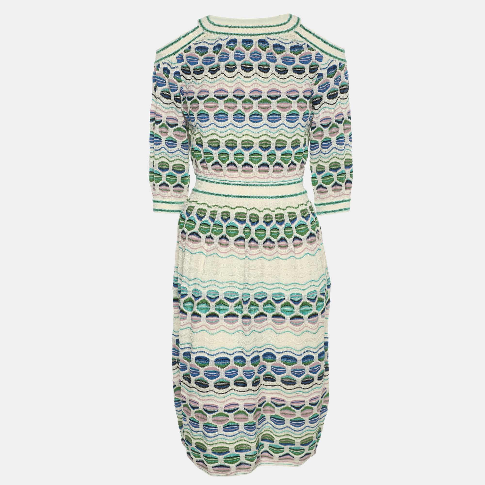 M Missoni Multicolor Knit Cut Out Shoulder Dress