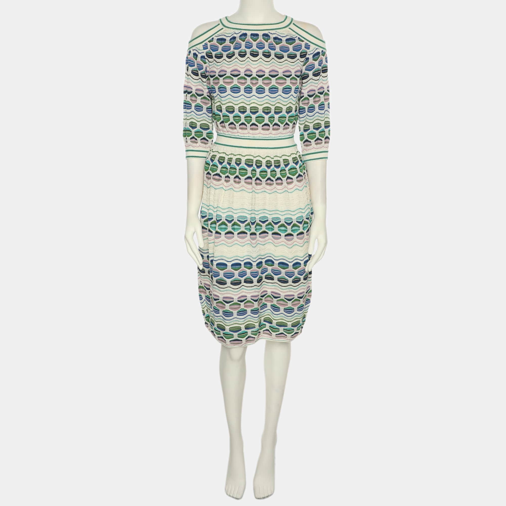 M Missoni Multicolor Knit Cut Out Shoulder Dress
