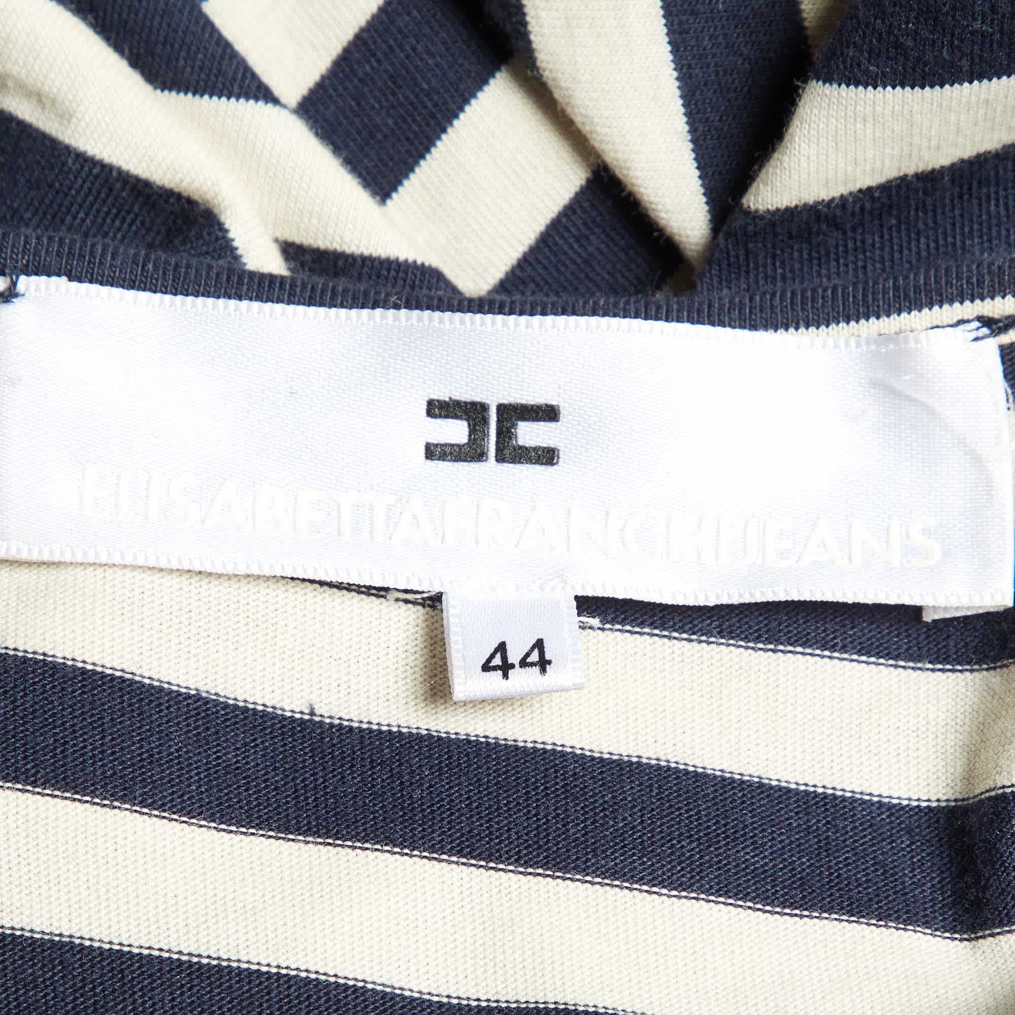 Blue Jeans Marine Blue Striped Jersey Asymmetric Top