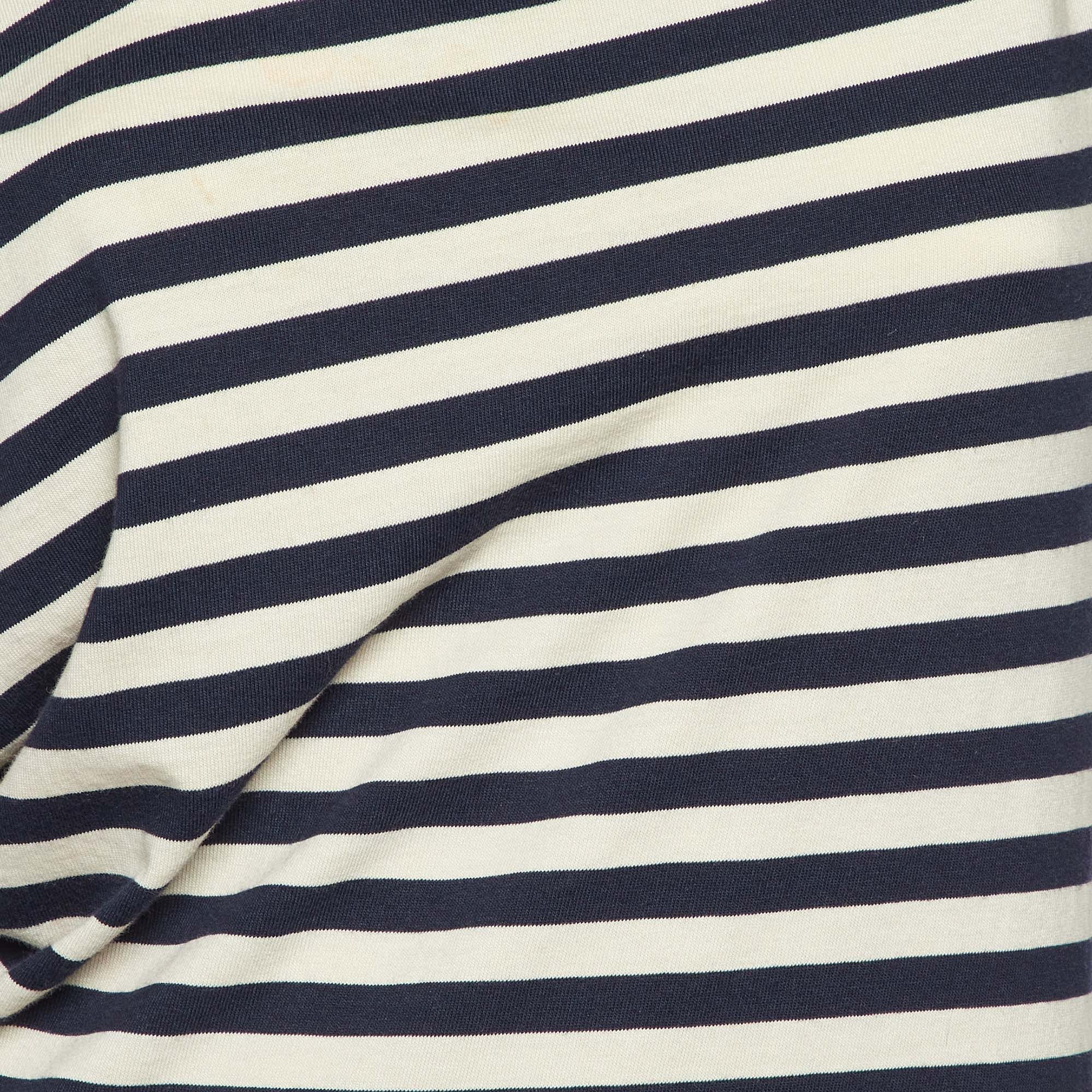 Blue Jeans Marine Blue Striped Jersey Asymmetric Top