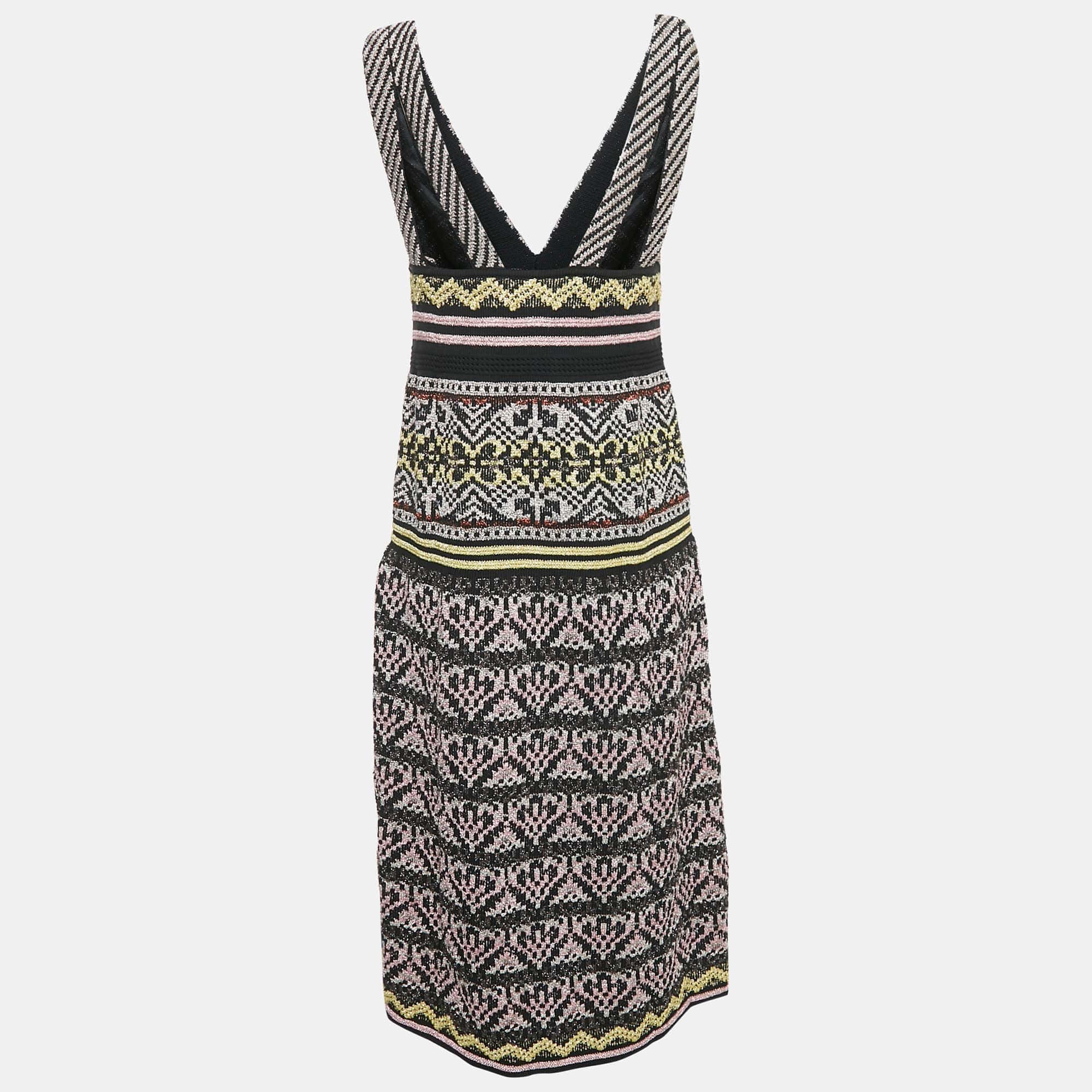 M Missoni Multicolor Patterned Lurex Knit V - Neck Sleeveless Dress