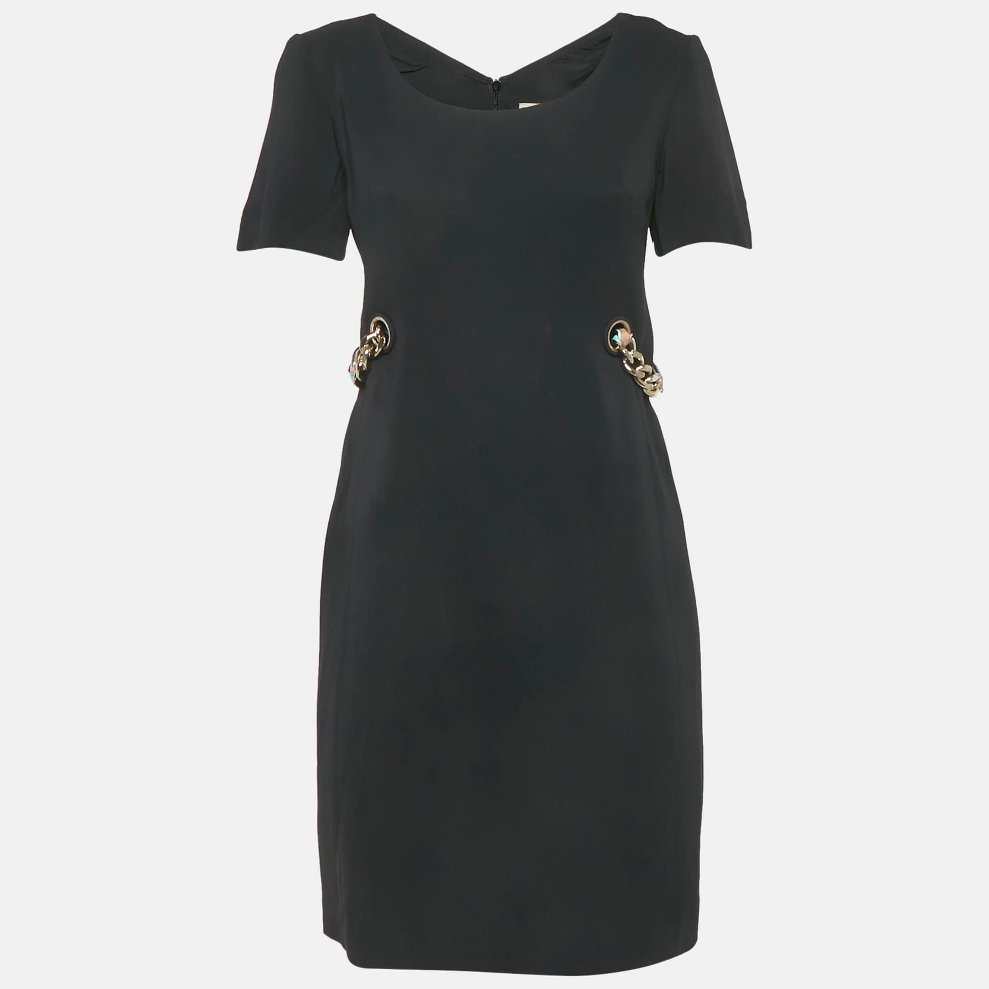 Emilio Pucci Black Crepe Ribbon Details Mini Dress