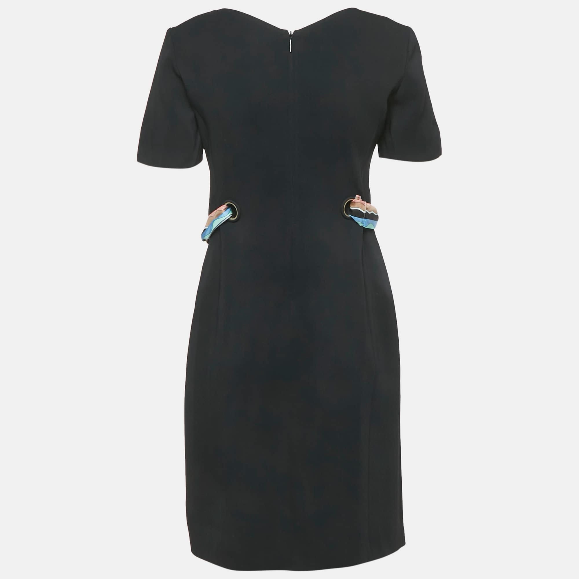 Emilio Pucci Black Crepe Ribbon Details Mini Dress