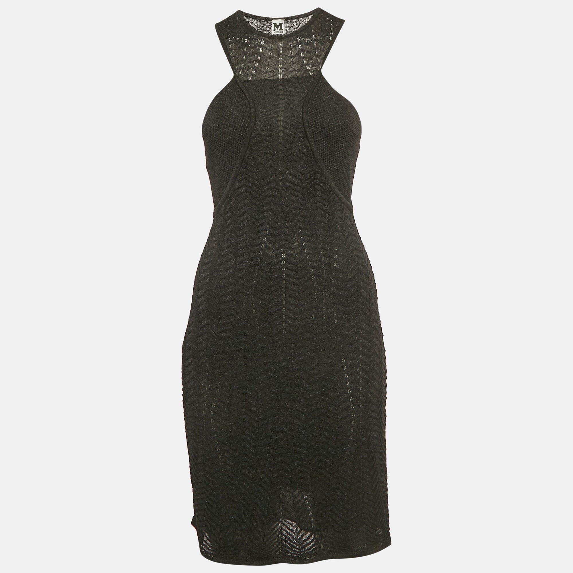 M Missoni Black Patterned Lurex Knit Mini Dress