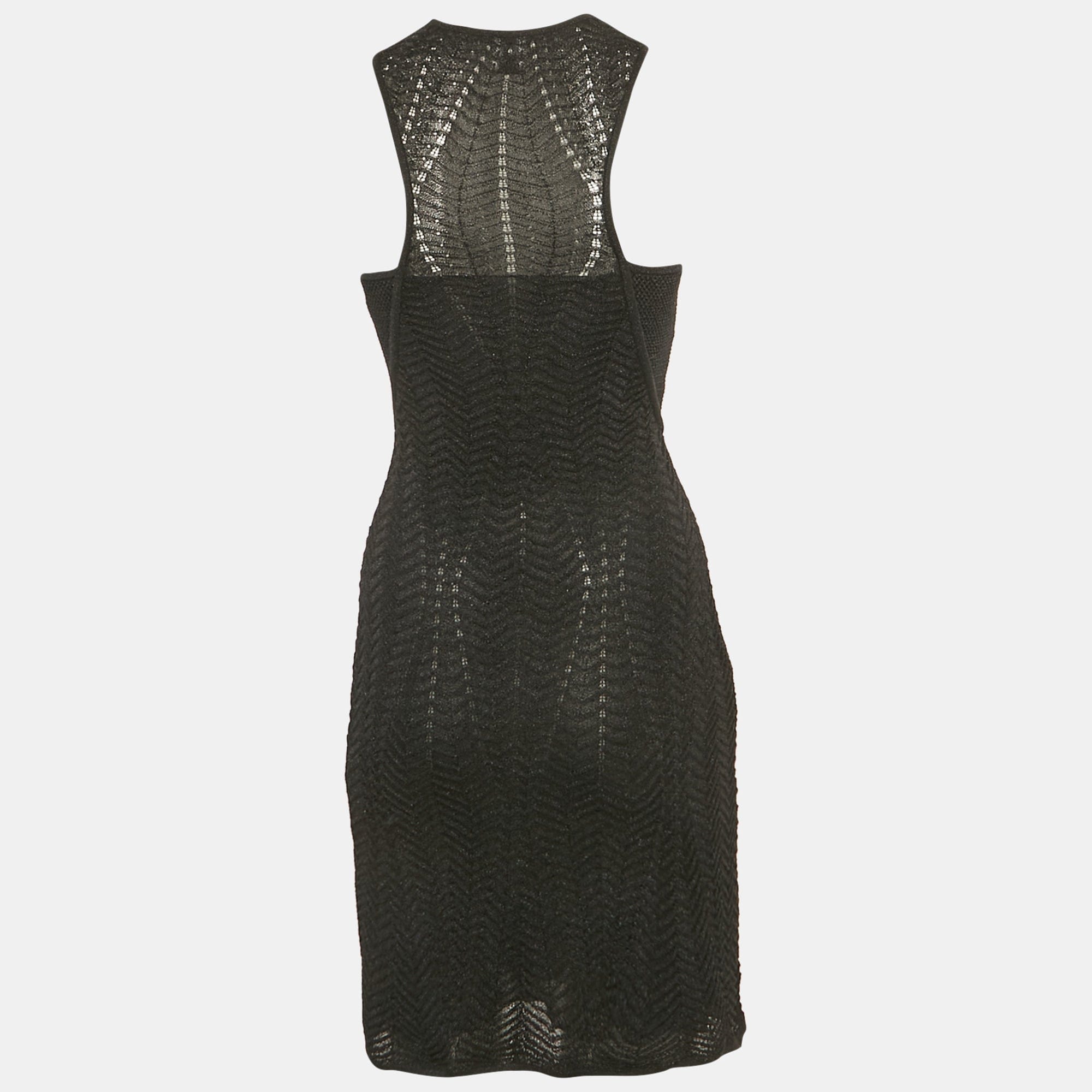 M Missoni Black Patterned Lurex Knit Mini Dress