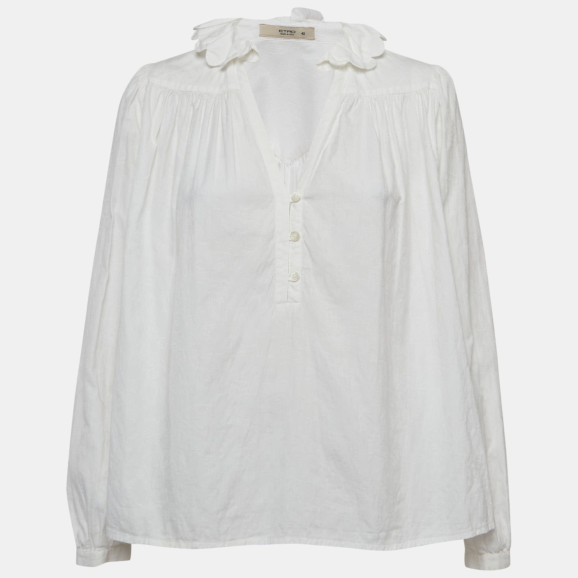 White Paisley Patterned Cotton Shirt Blouse