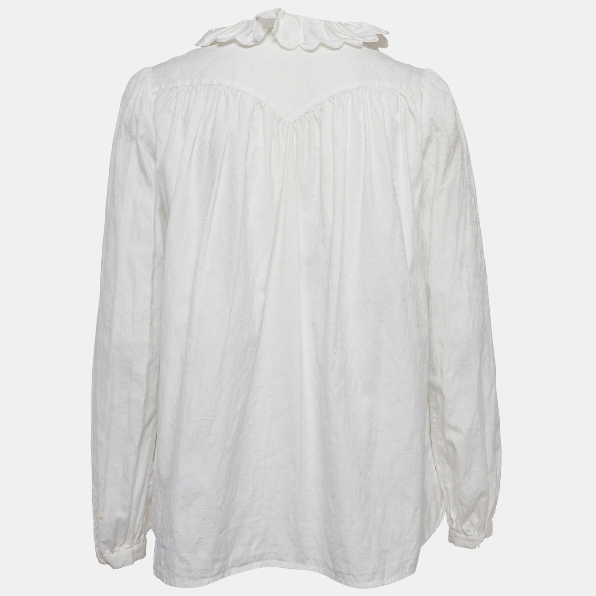White Paisley Patterned Cotton Shirt Blouse