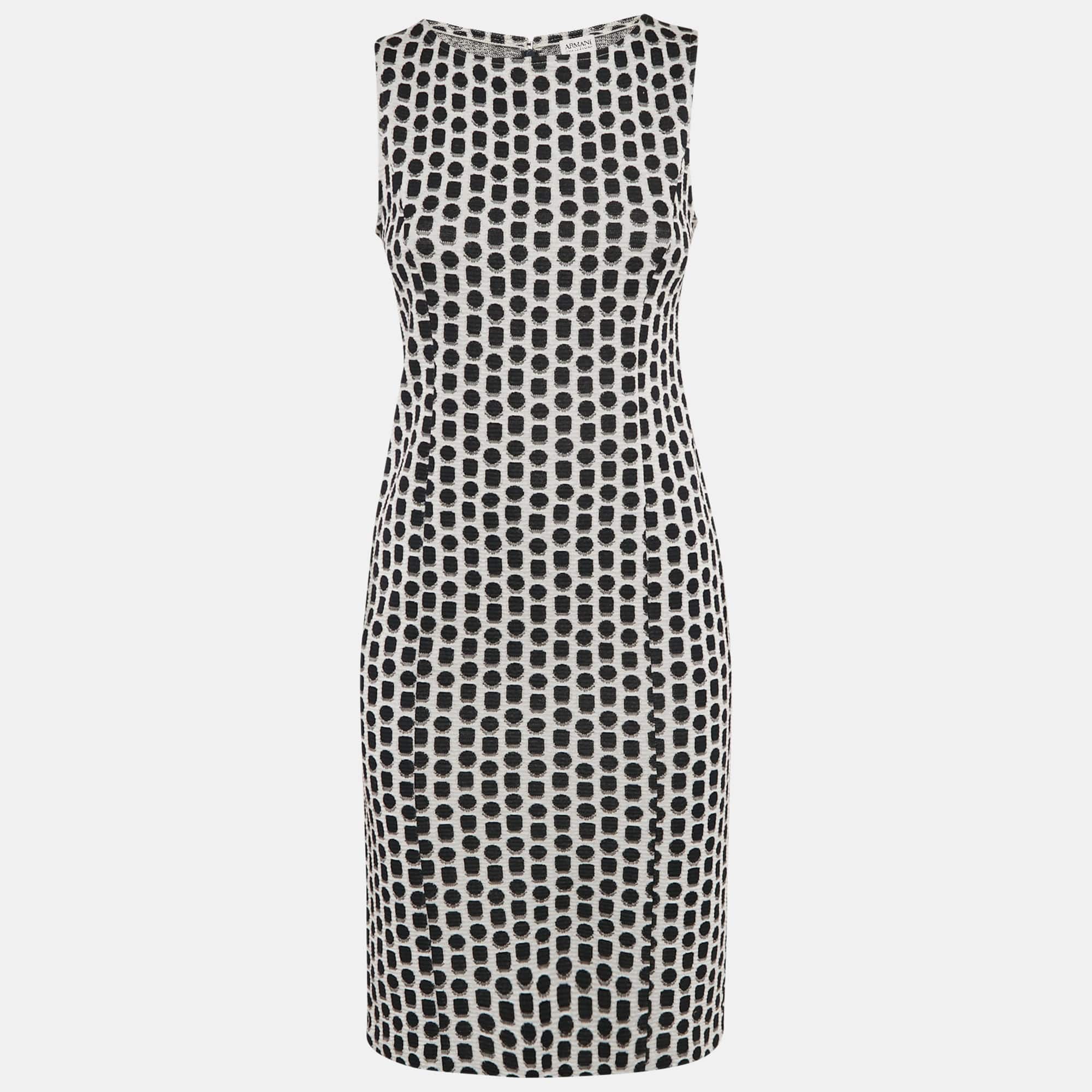 White/black Patterned Jacquard Knit Sleeveless Short Dress