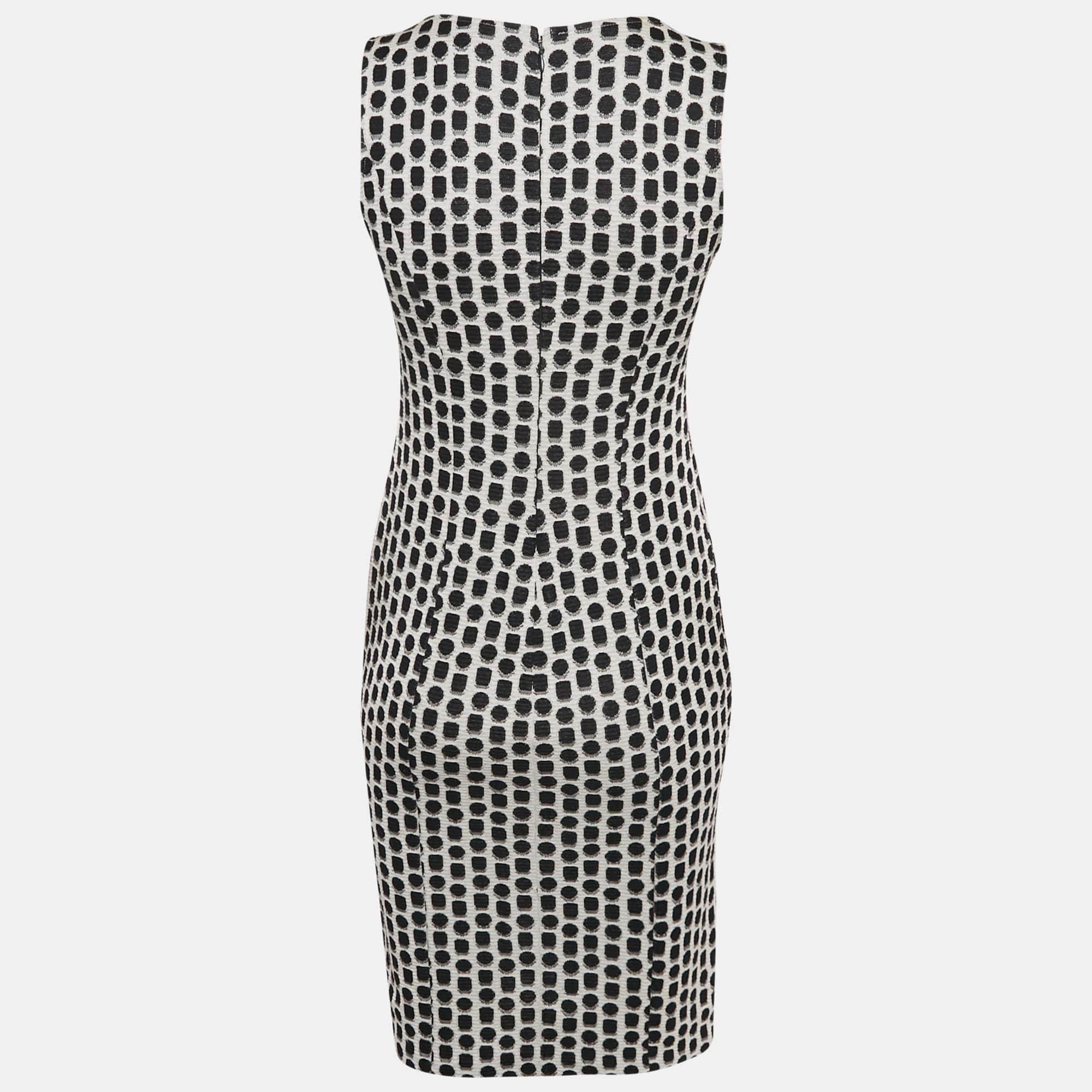 White/black Patterned Jacquard Knit Sleeveless Short Dress