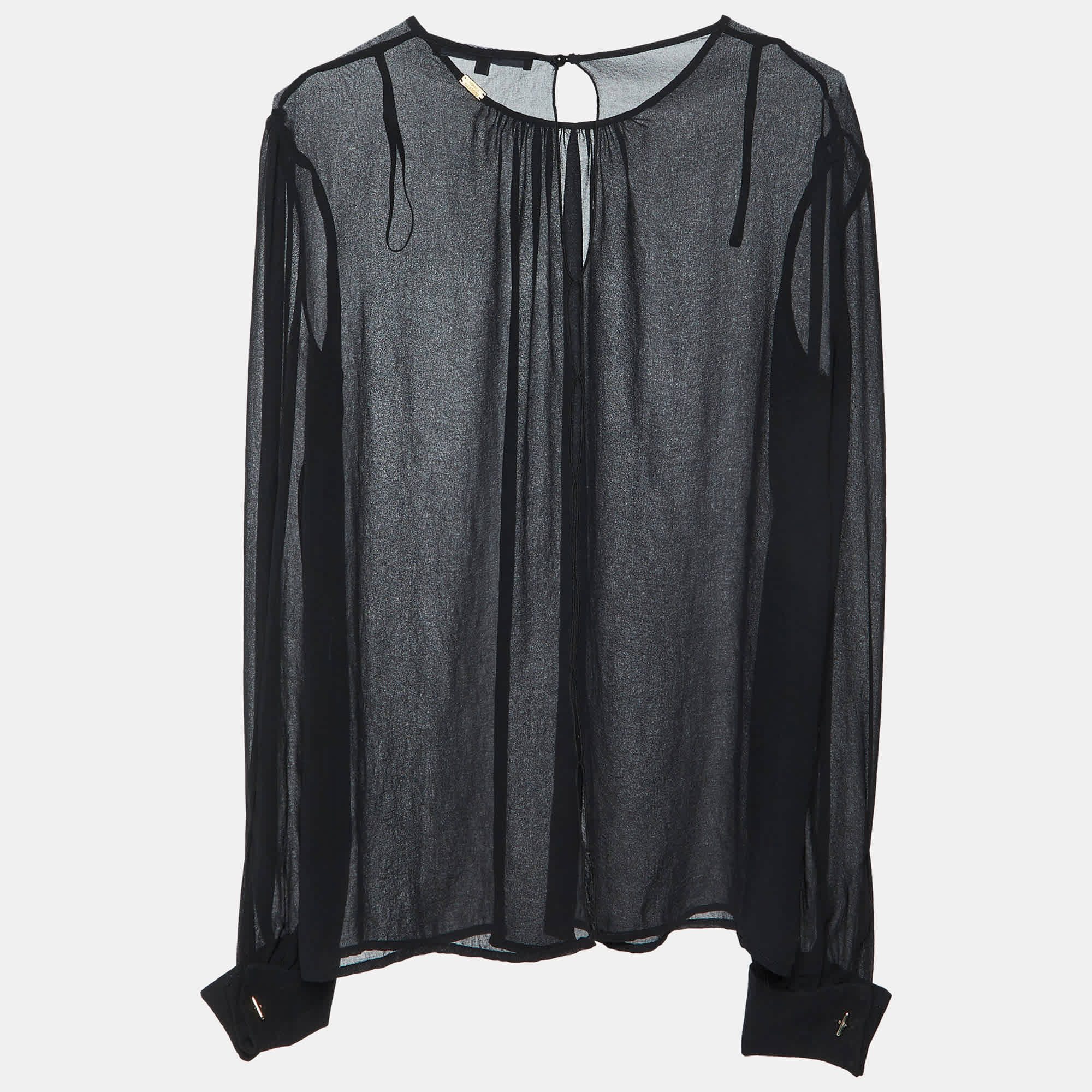 Back Black Chiffon Back Slit Detail Sheer Blouse