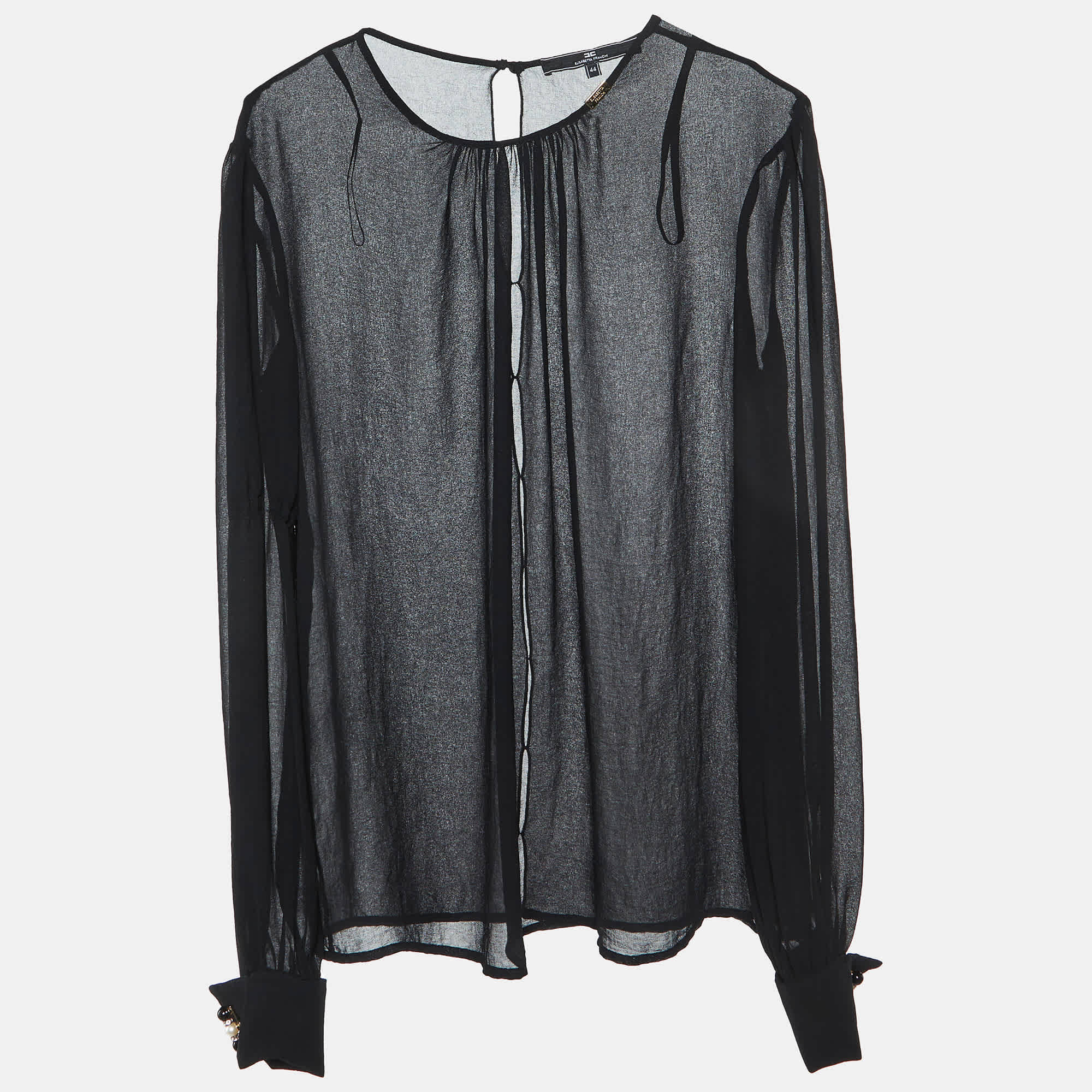 Back Black Chiffon Back Slit Detail Sheer Blouse