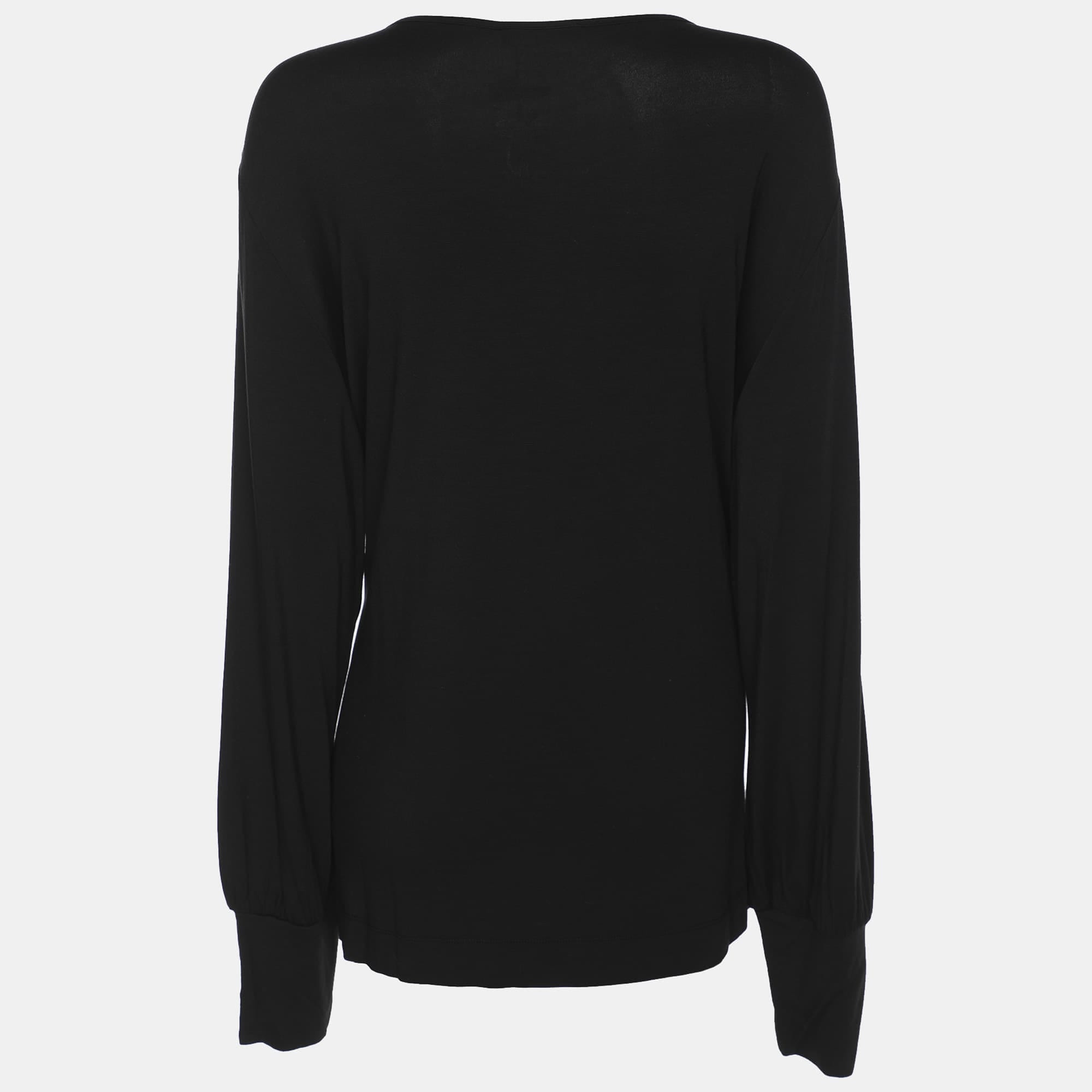 Elena Miro Black Jersey Embellished Long Sleeve Sweater
