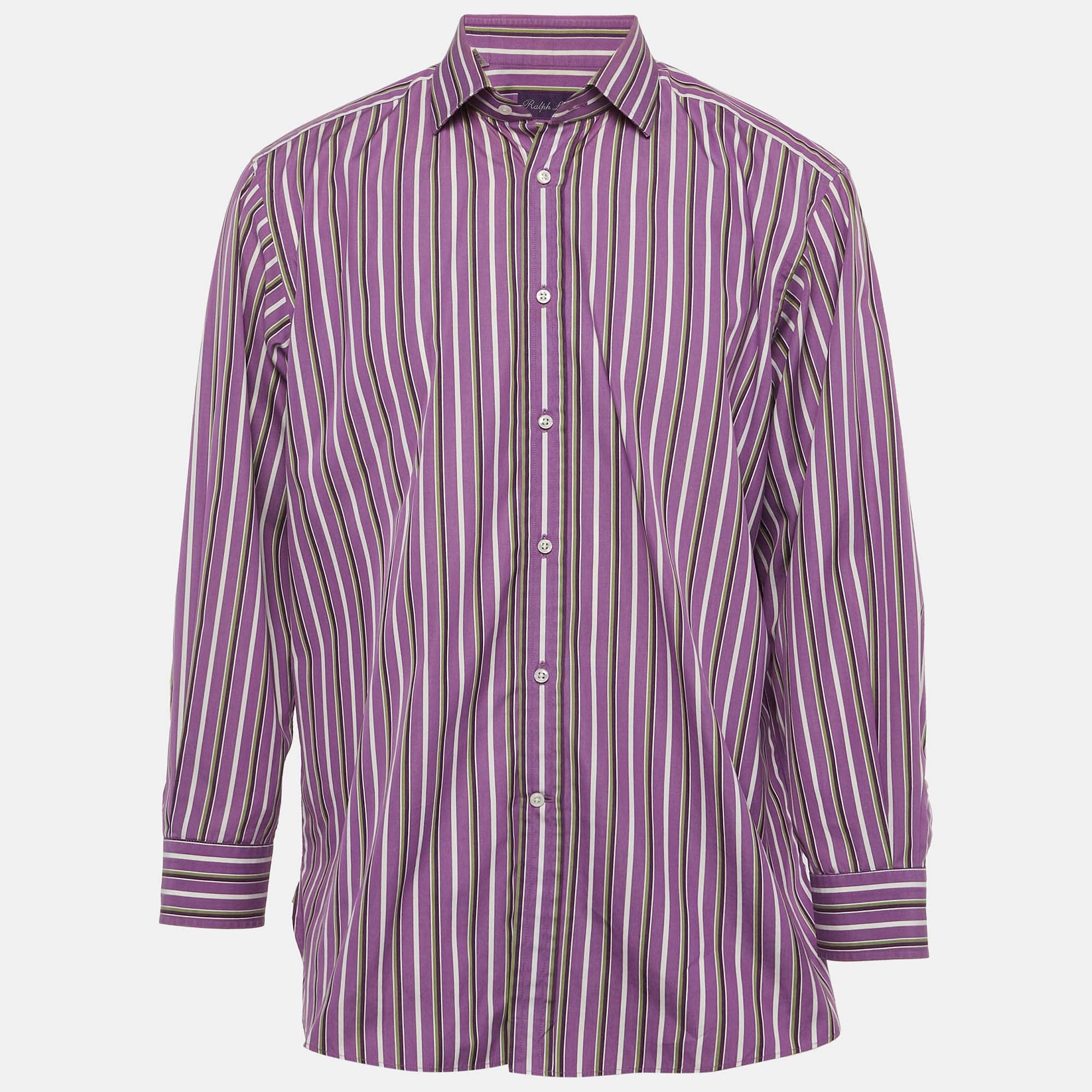 Ralph Lauren Purple Striped Cotton Poplin Button Up Shirt