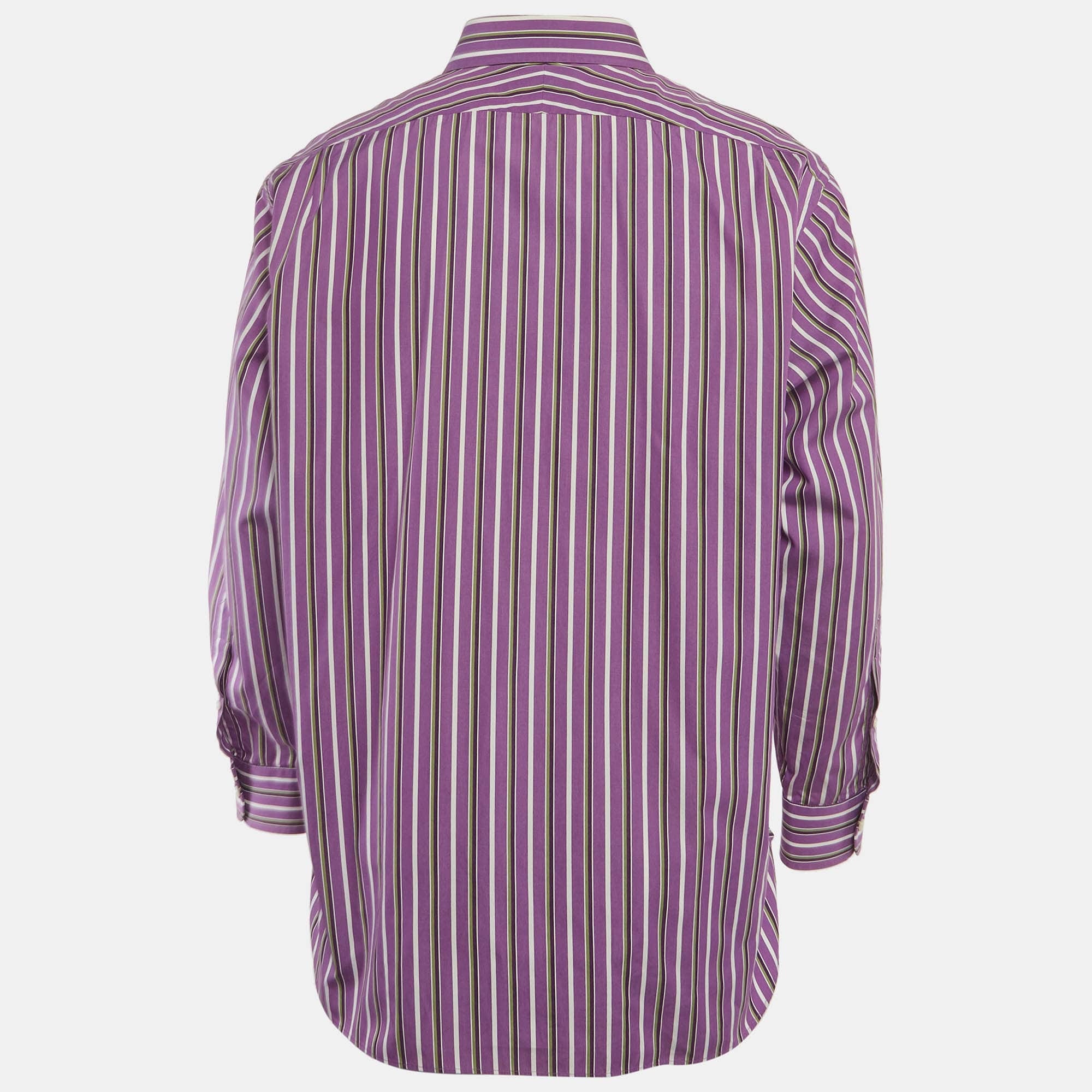 Ralph Lauren Purple Striped Cotton Poplin Button Up Shirt