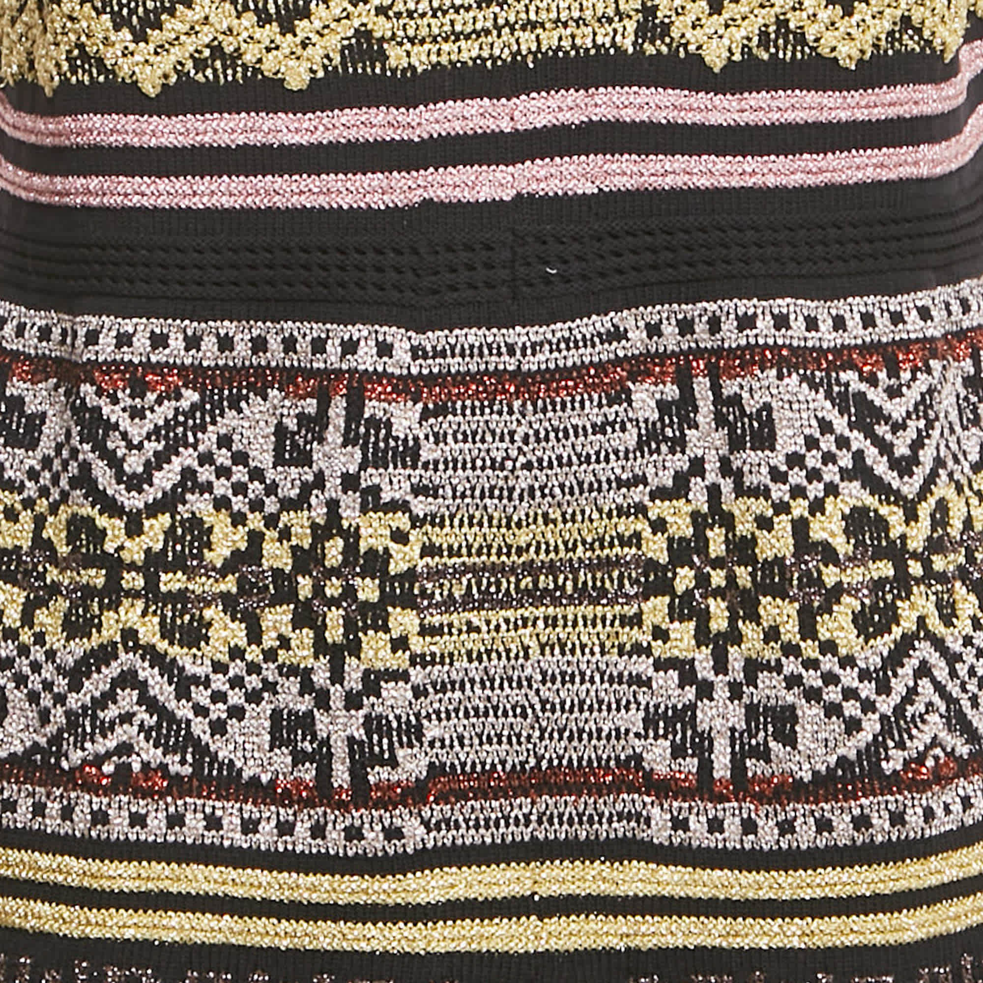 M Missoni Black/pink Patterned Lurex Knit V - Neck Midi Dress