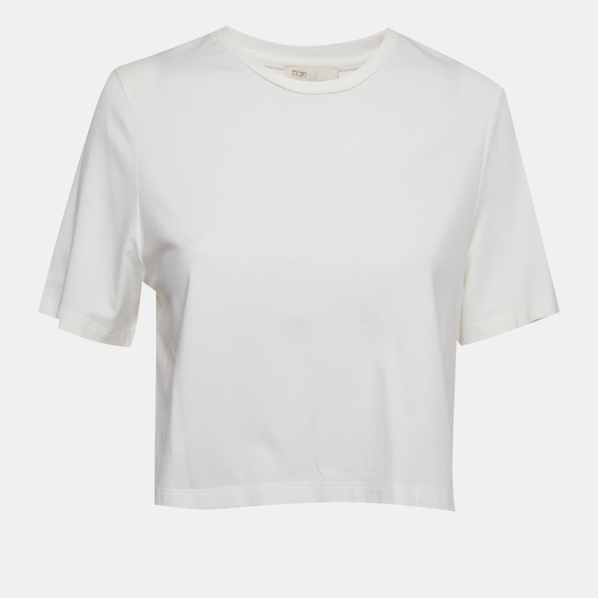 WHITE* Maje White Jersey Round Neck Crop Top