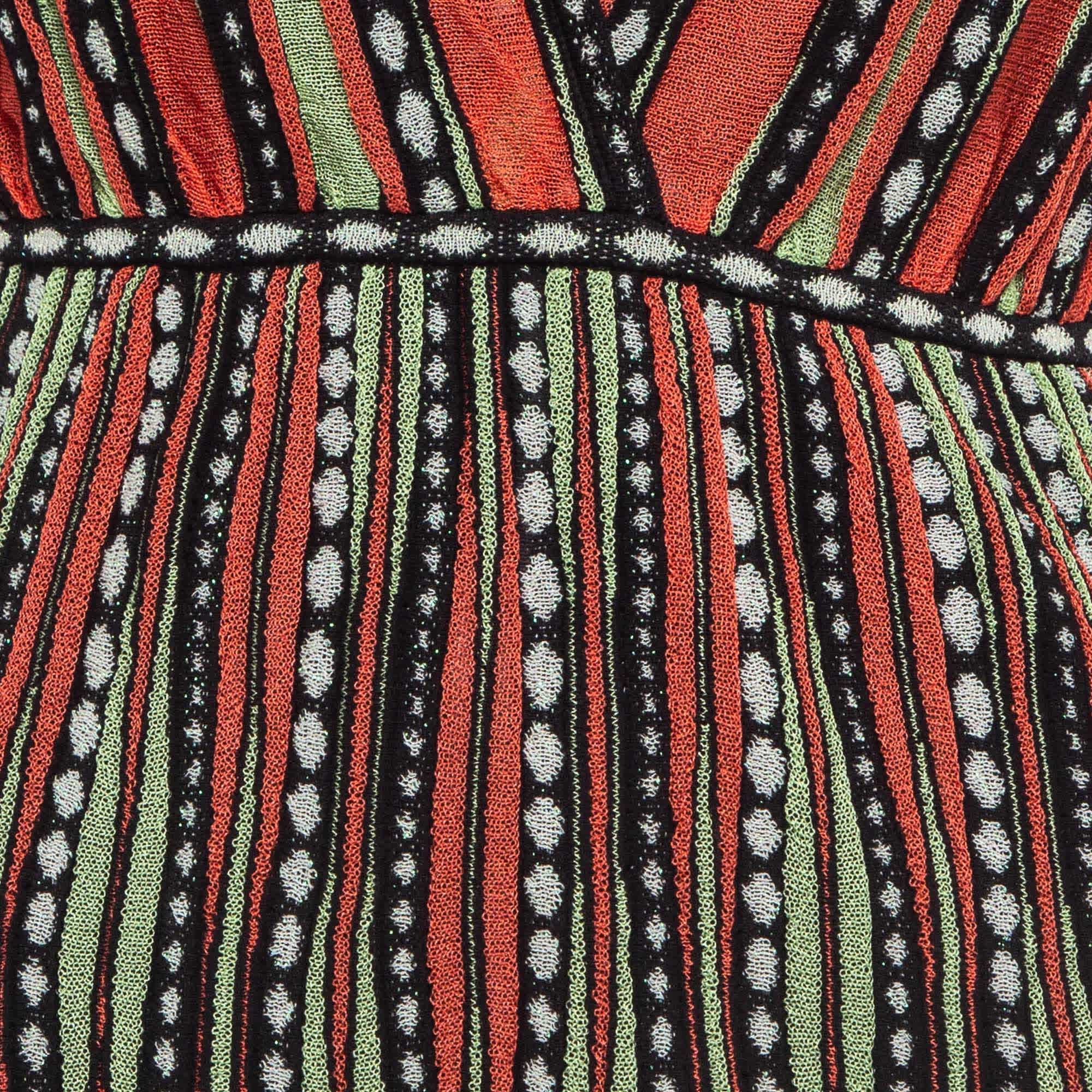 M Missoni Green/orange Alga And Bubble Pattern Knit Midi Dress