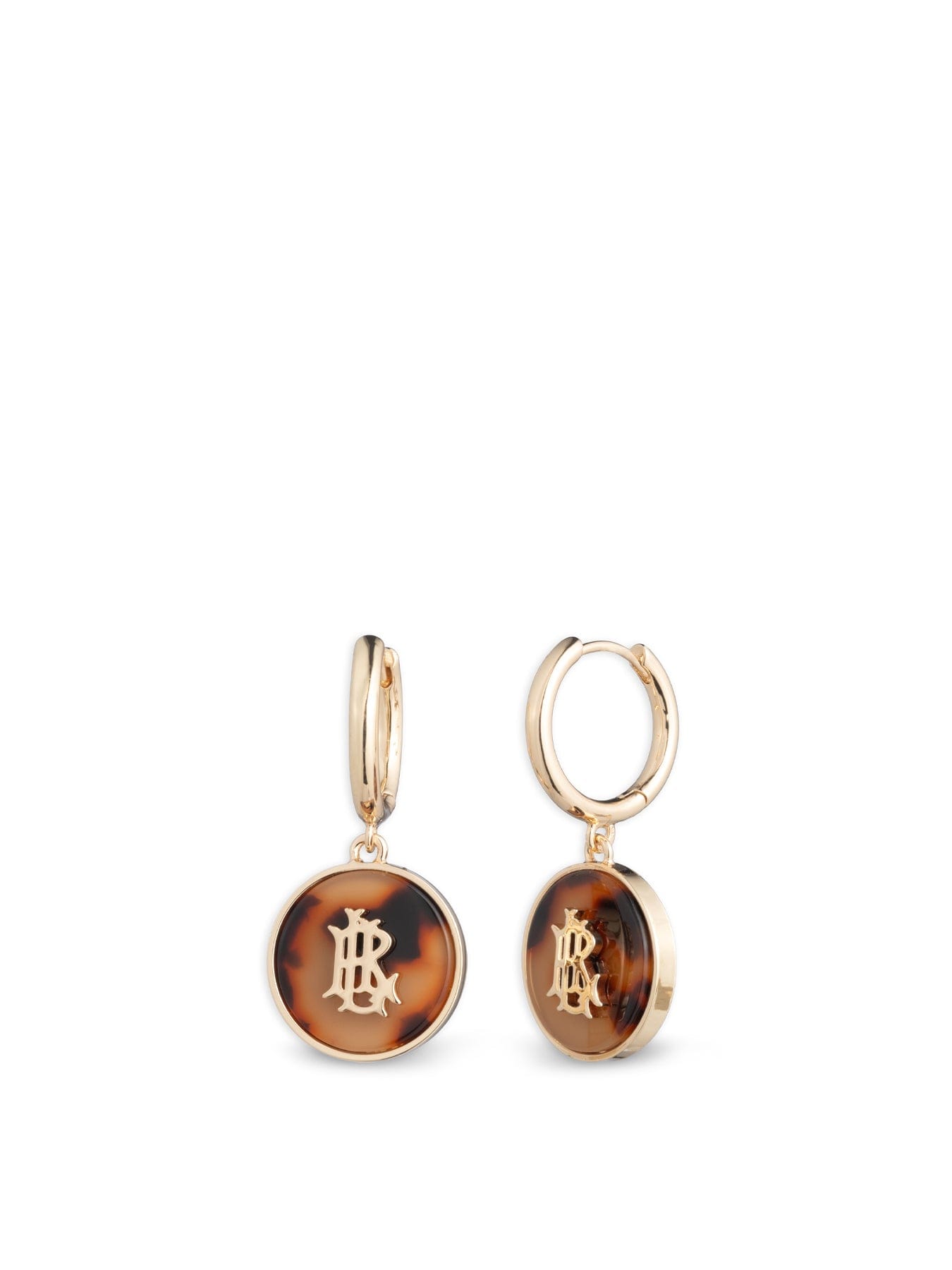 Lauren Ralph Lauren Logo Tortoiseshell Drop Hoop Earrings Gold