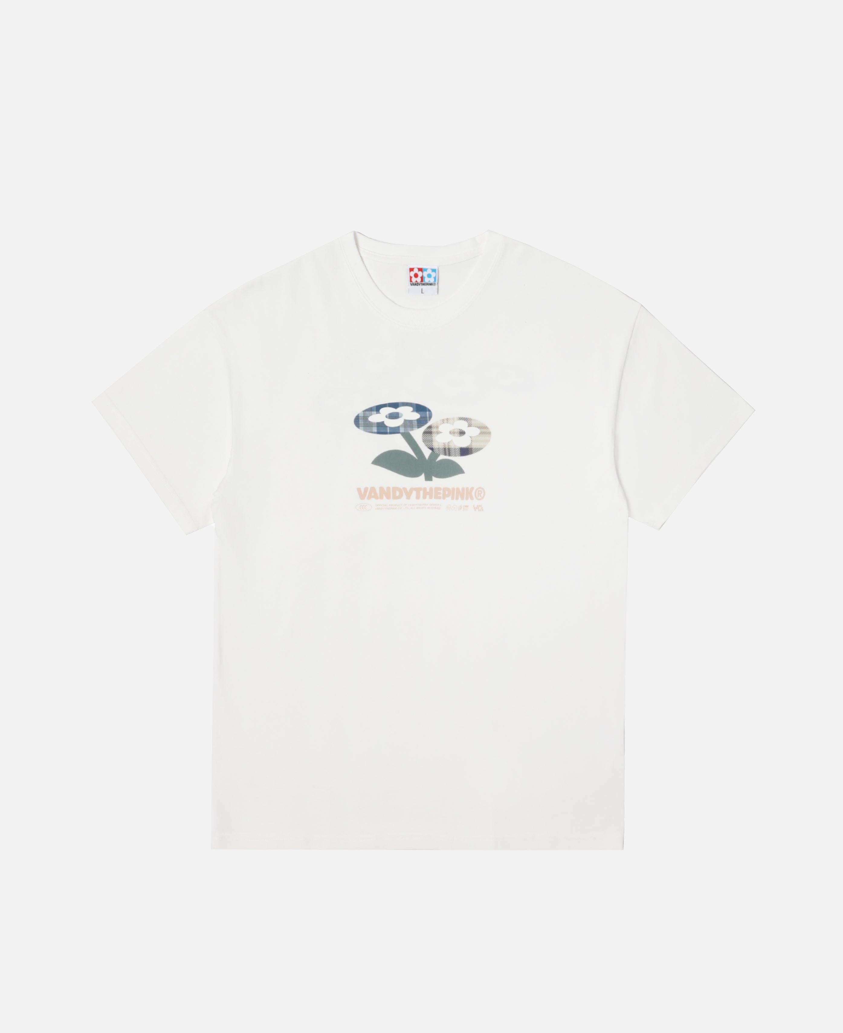 Vandy The Pink Plaid Two Flower T - Shirt (White)