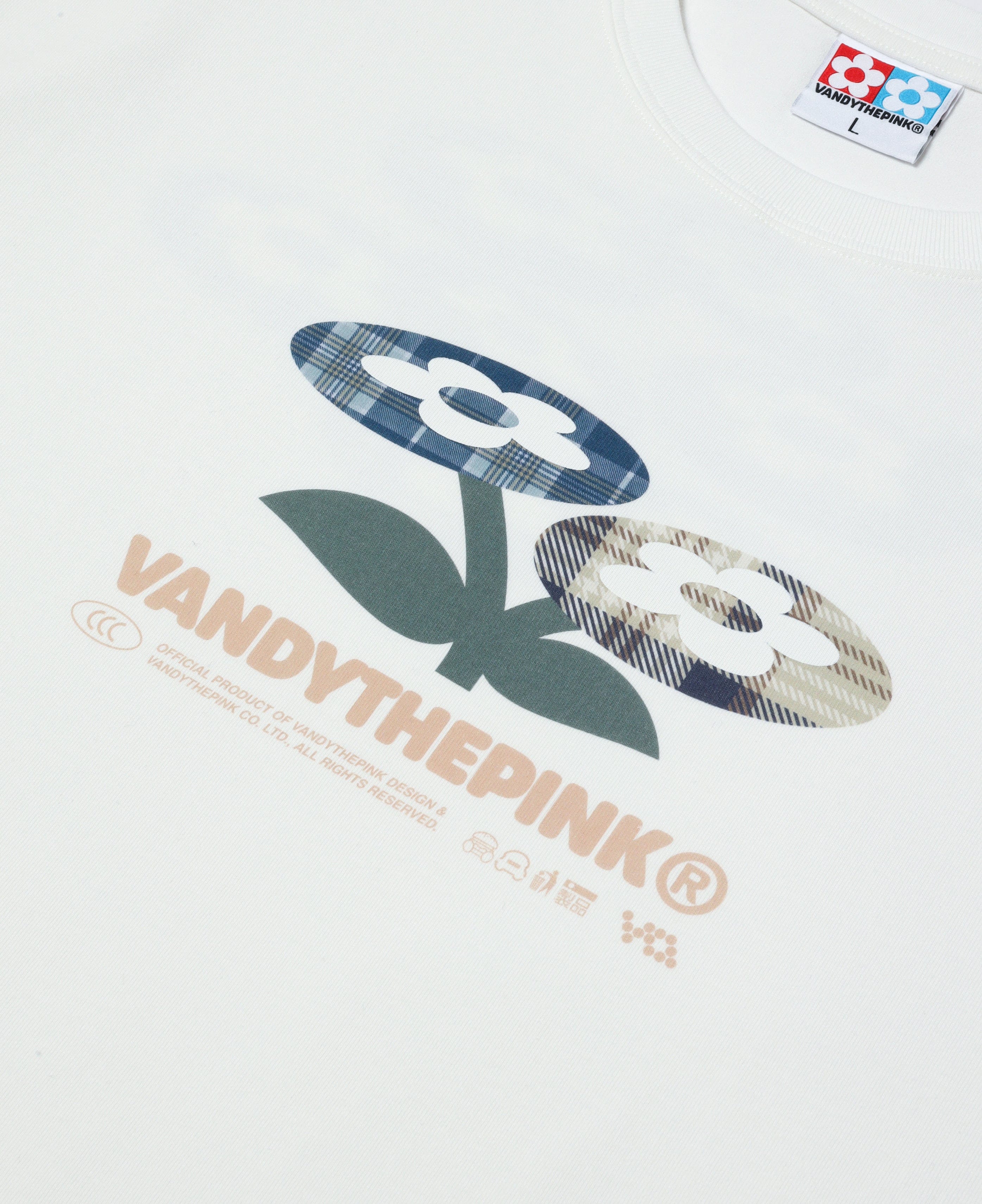 Vandy The Pink Plaid Two Flower T - Shirt (White)