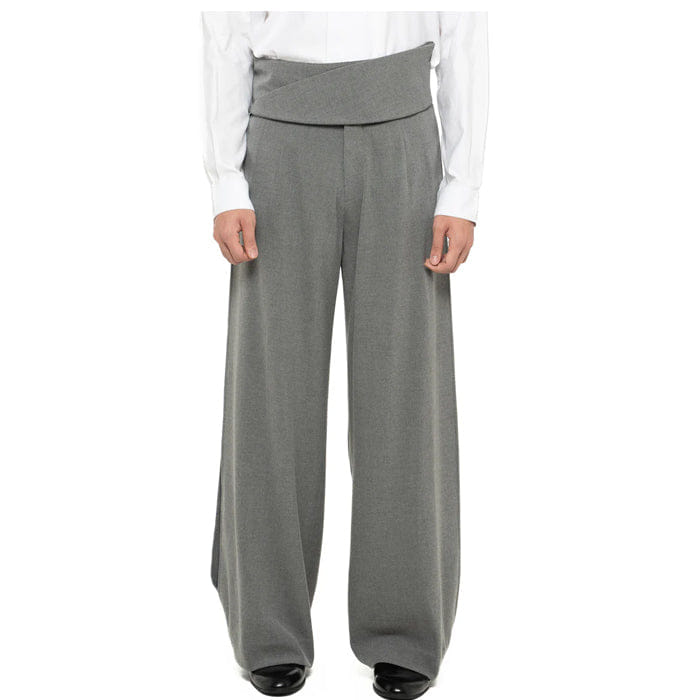JAN SOBER GREY LOOSE LONG PANTS WITH DETACHABLE PICKED COLLAR BELT