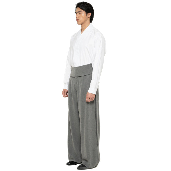 JAN SOBER GREY LOOSE LONG PANTS WITH DETACHABLE PICKED COLLAR BELT