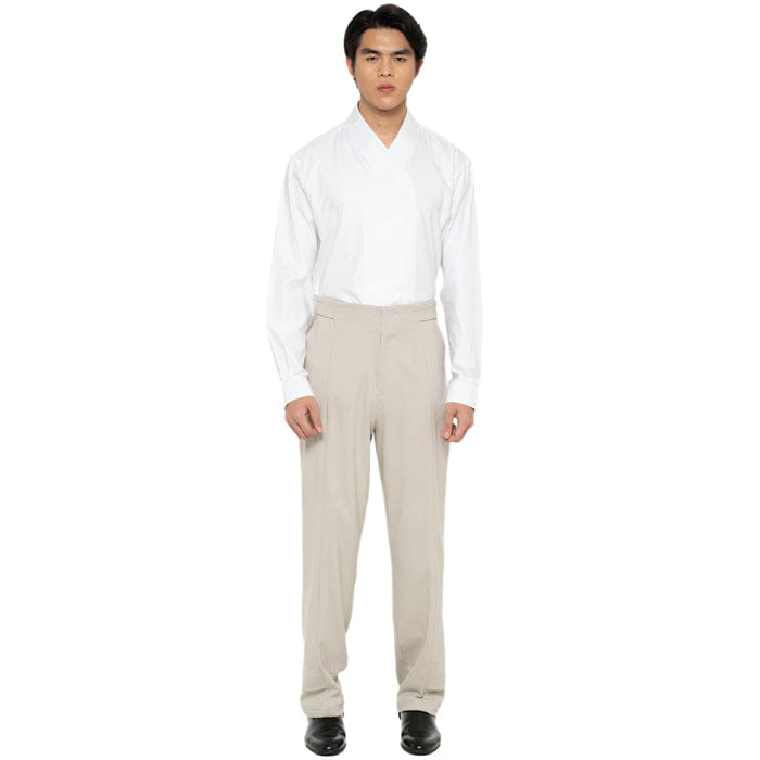JAN SOBER BEIGE WAISTBANDLESS PANTS WITH ADJUSTER BUTTON AND STOPPER ON HEM