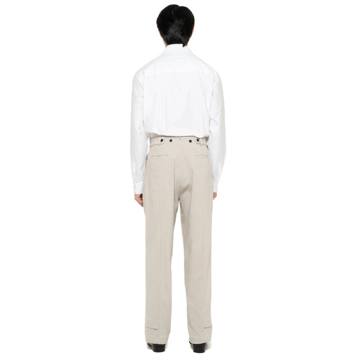 JAN SOBER BEIGE WAISTBANDLESS PANTS WITH ADJUSTER BUTTON AND STOPPER ON HEM