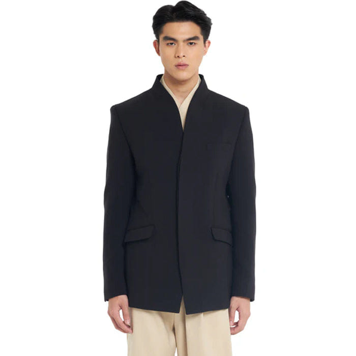 JAN SOBER BLACK COLLARLESS BLAZER
