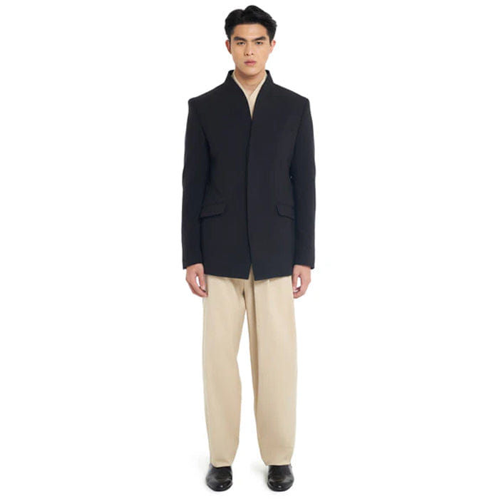 JAN SOBER BLACK COLLARLESS BLAZER