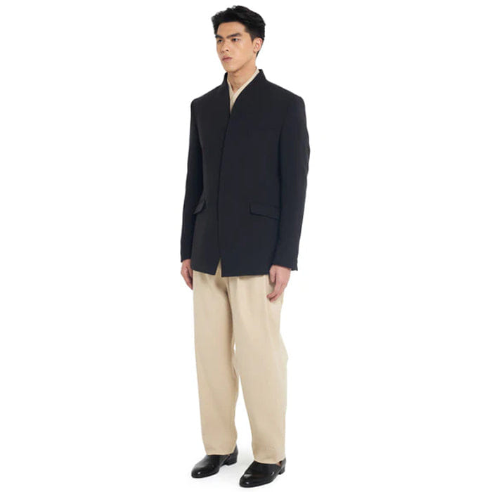 JAN SOBER BLACK COLLARLESS BLAZER